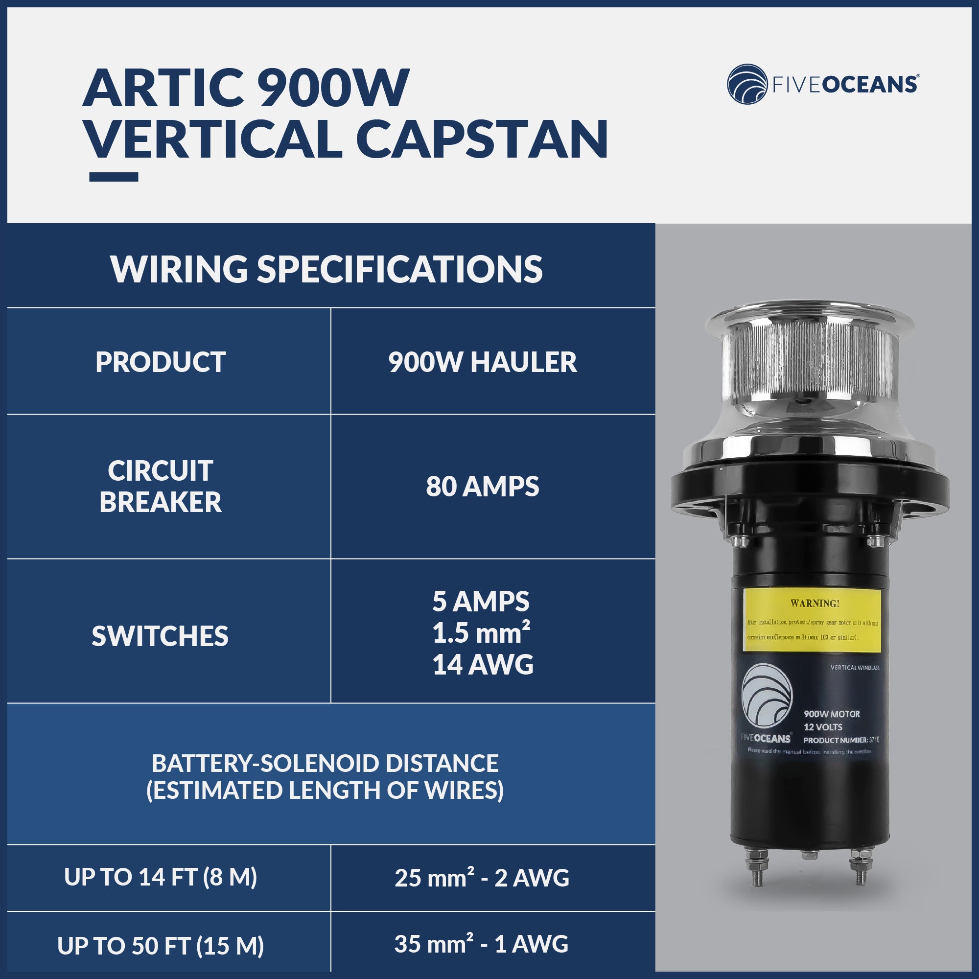 Arctic Capstan 900 Watts Vertical Mounted Winch, 12 V - FO3716