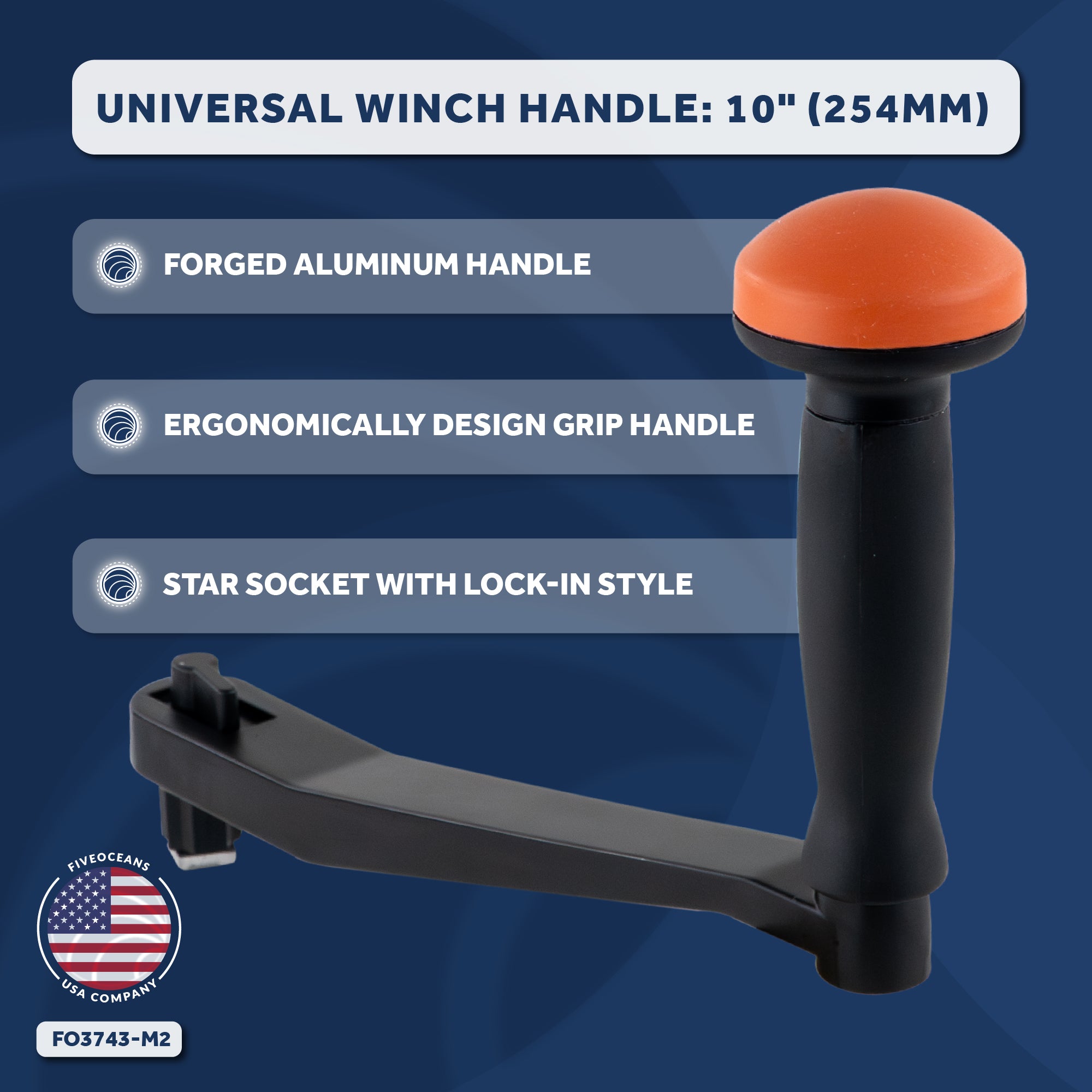 Universal Lock-in Style Winch Handle, 10" Black/Orange, 2-Pack - FO3743