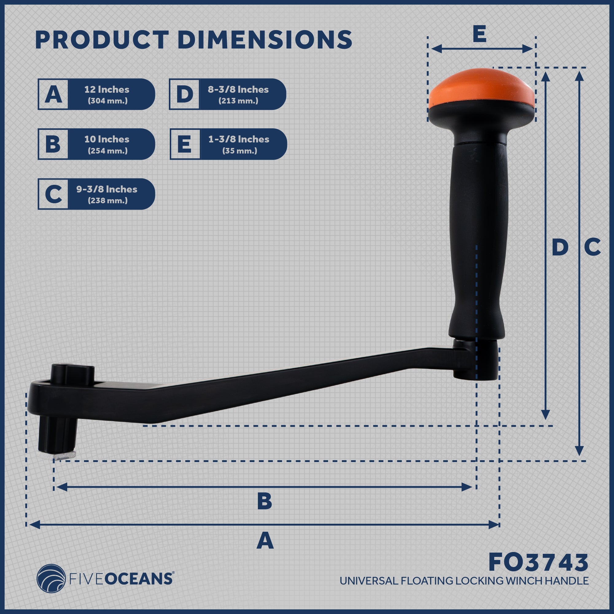 Universal Lock-in Style Winch Handle, 10" Black/Orange  - FO3743