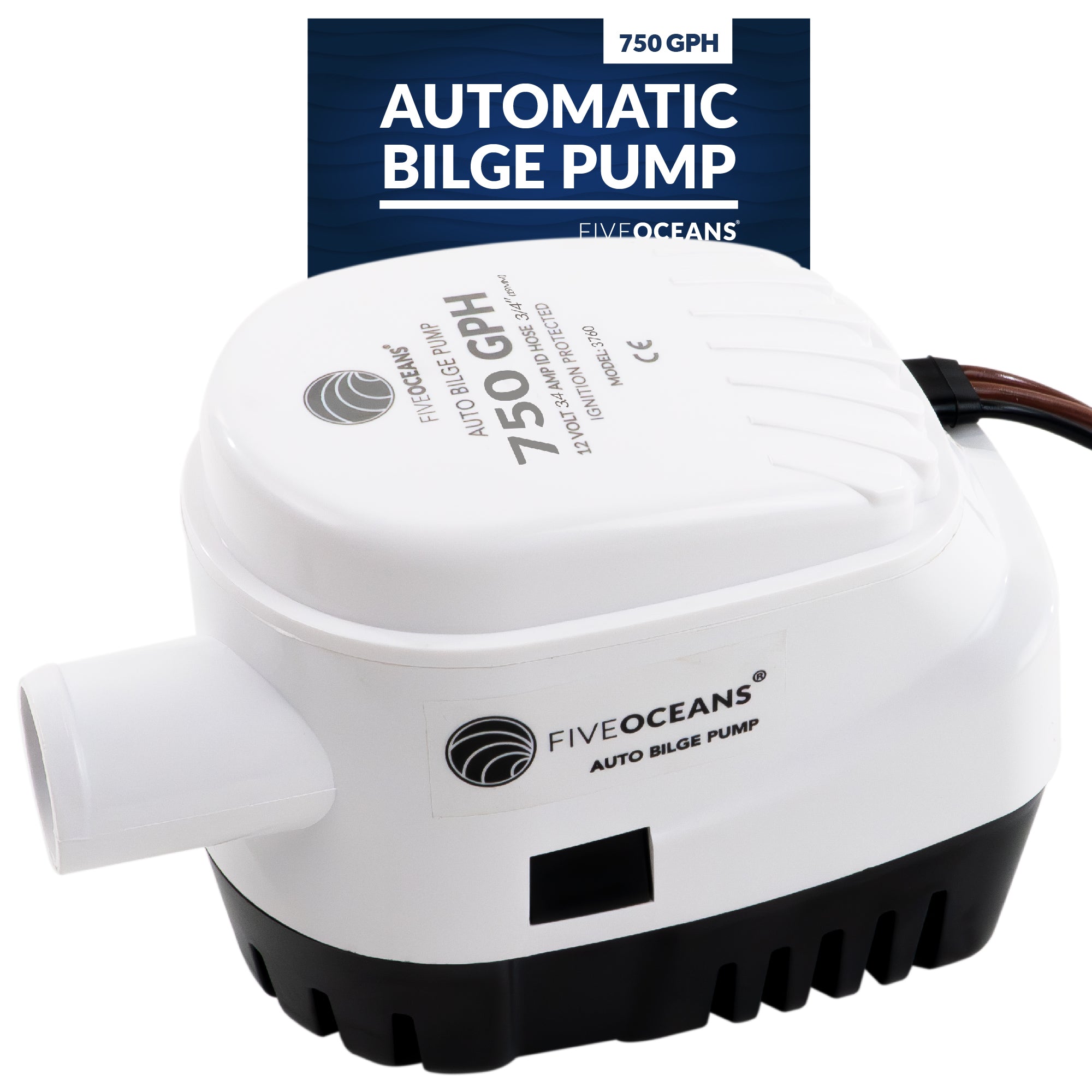 Automatic Bilge Pump 750 GPH / 2839 LPH, Barbed 3/4" (19mm) Outlet Diameter, 12VDC - FO3760