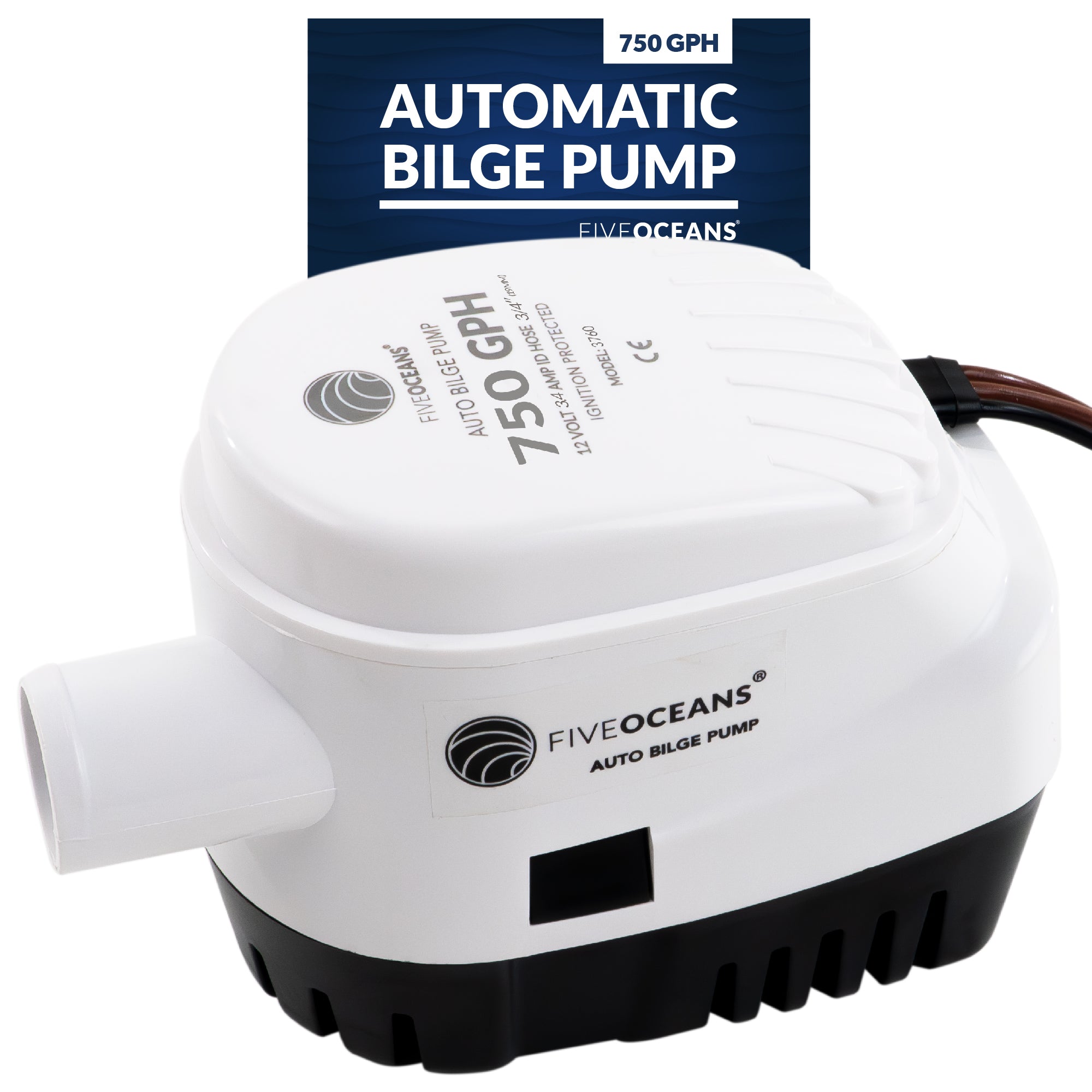 750 GPH / 2839 LPH Automatic Bilge Pump 12v, 3/4" (19mm) Interior Diameter Hose, 41" 18-Gauge Wire - FO3760