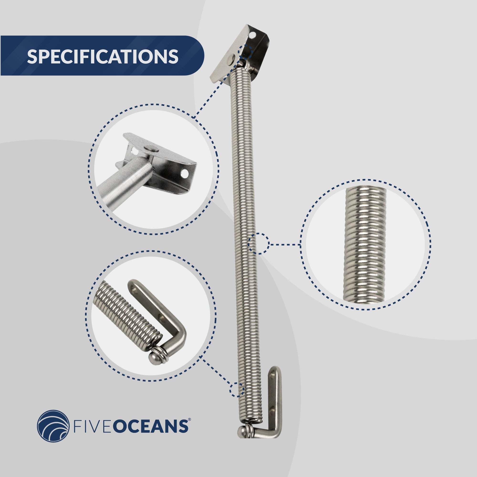 10" Hatch Lid Support Spring Holder, Stainless Steel - FO3805 - Five Oceans