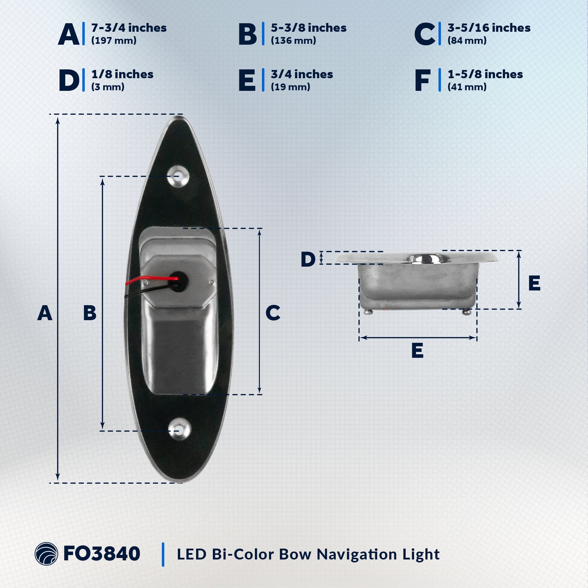 LED Bow Navigation Lights, 2NM, Flush Mount, Red/Green - FO3840