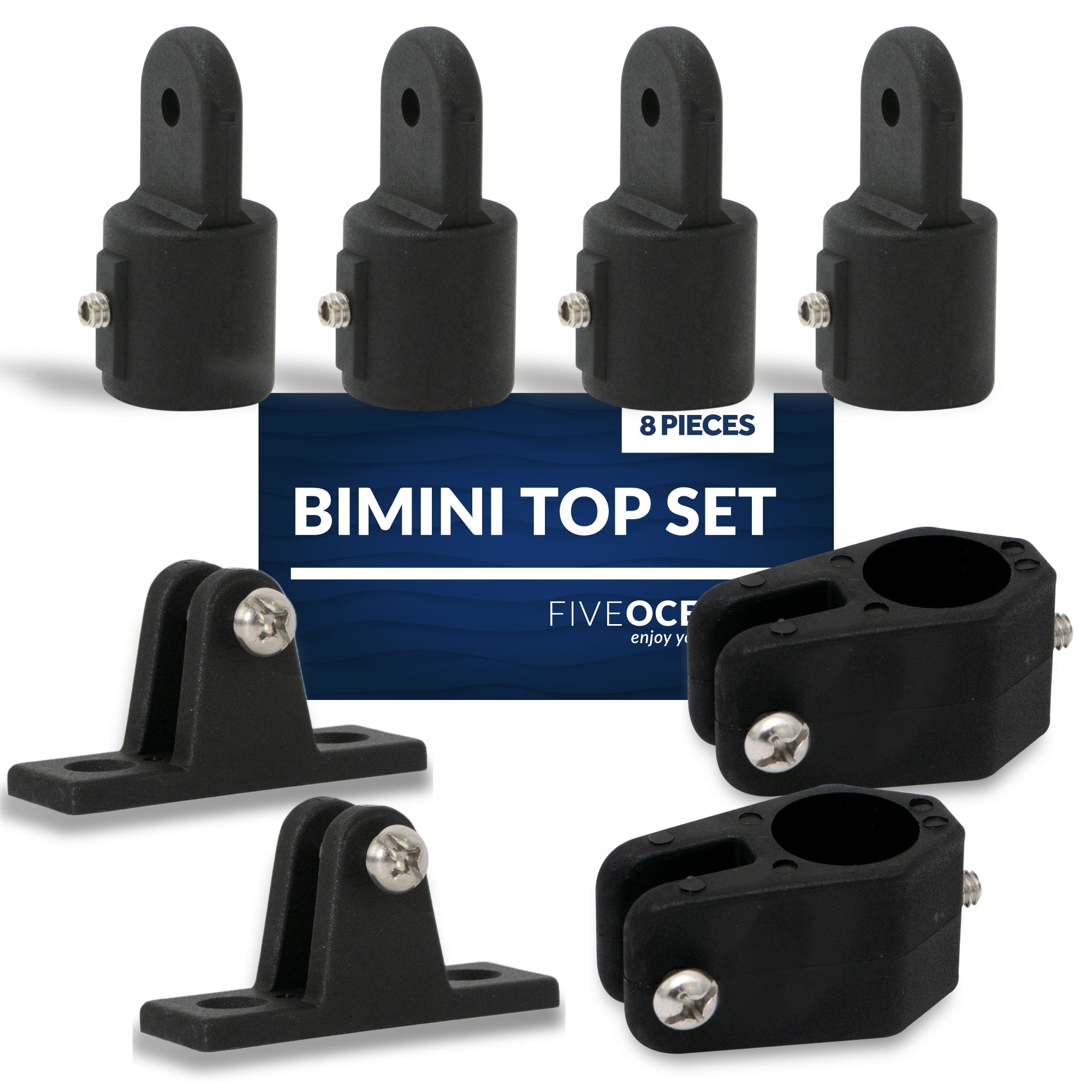 2 Bow Bimini Top Set 8 Piece, 7/8" Black Nylon - FO3847-C2