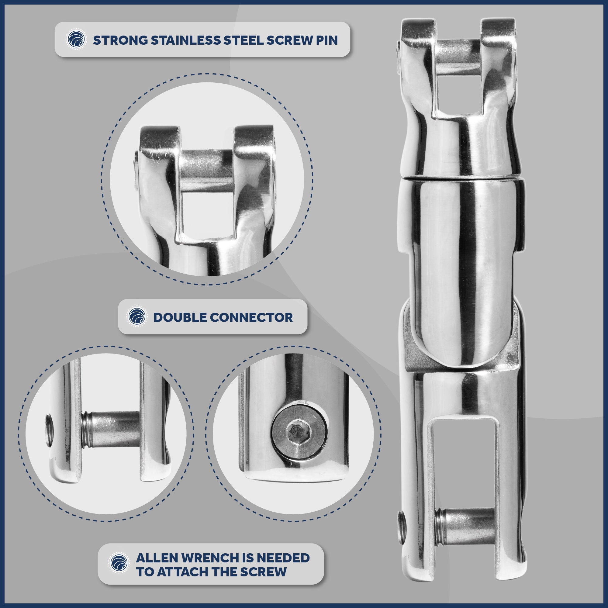 Multi-directional Anchor Double Swivel, Up to 5/16 in. Chain, AISI316 Stainless Steel FO-384 - Five Oceans