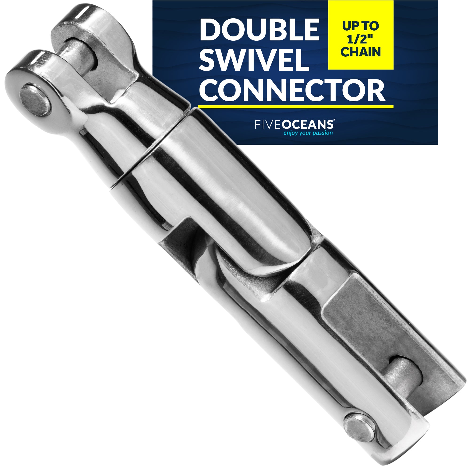 Multi-directional Anchor Double Swivel Connector, Up to 1/2 in. Chain, AISI316 Stainless Steel FO-385
