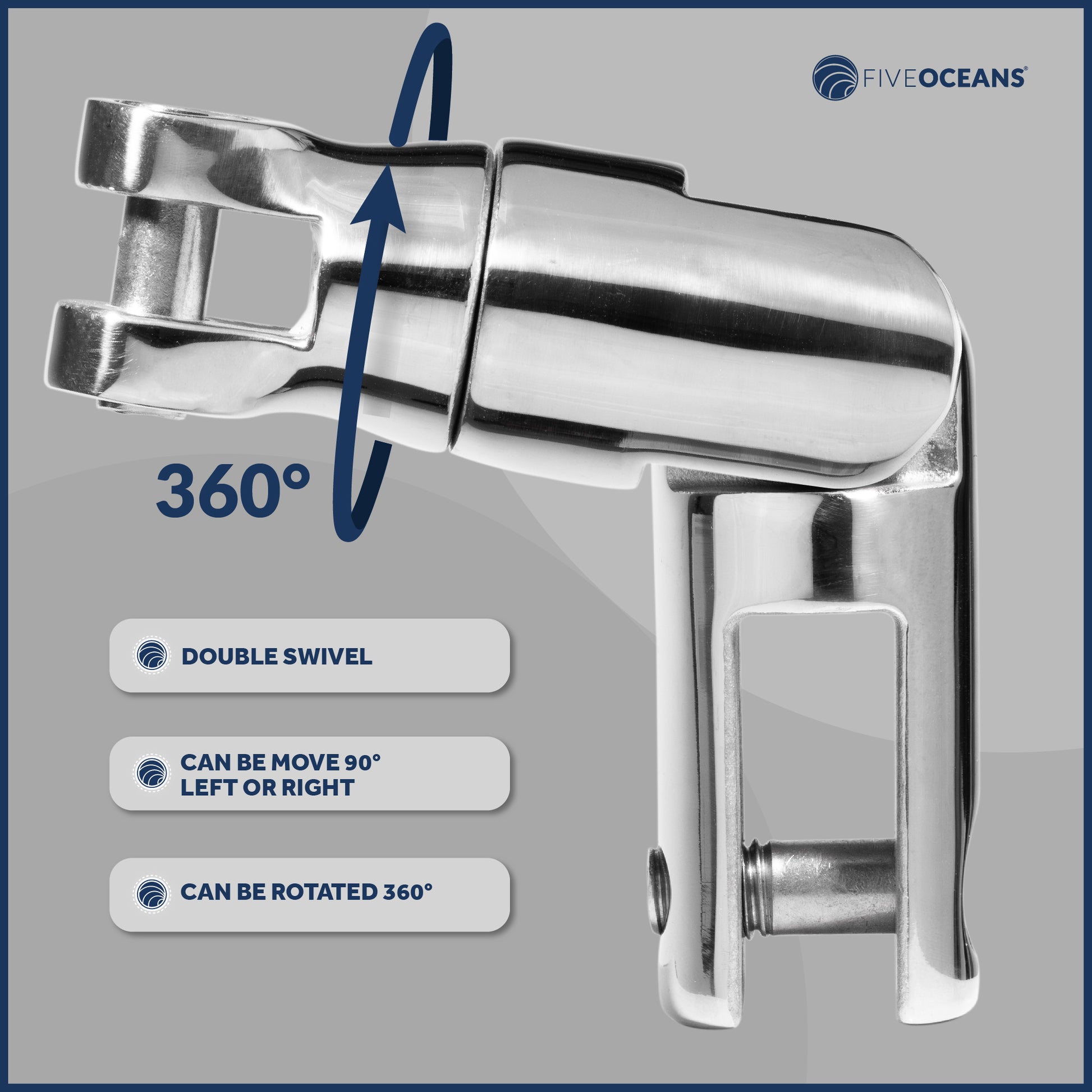 Multi-directional Anchor Double Swivel Connector, Up to 1/2 in. Chain, AISI316 Stainless Steel FO-385 - Five Oceans