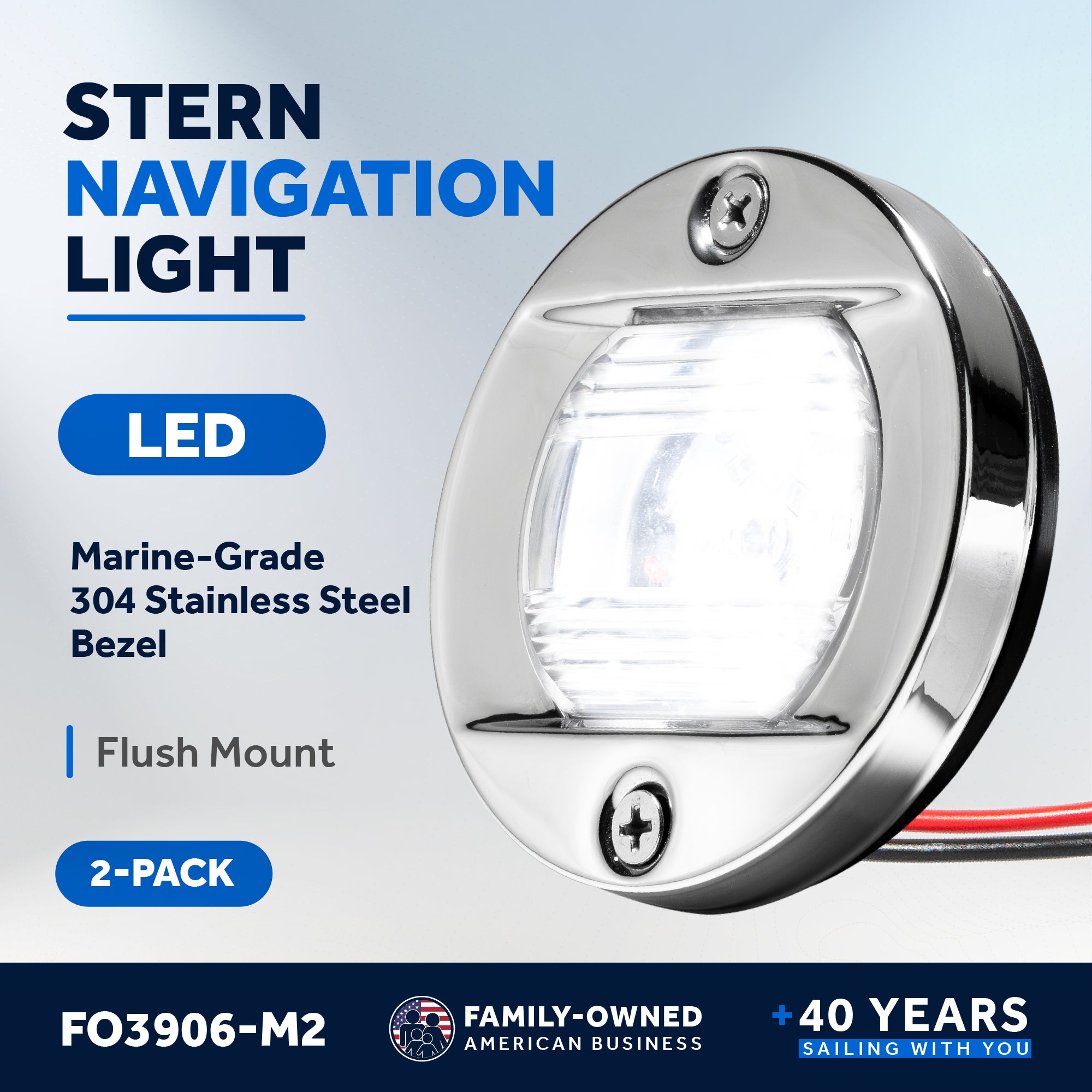 LED Courtesy Navigation Lights, Round Stainless Steel, Daylight, 2-Pack - FO3906-M2