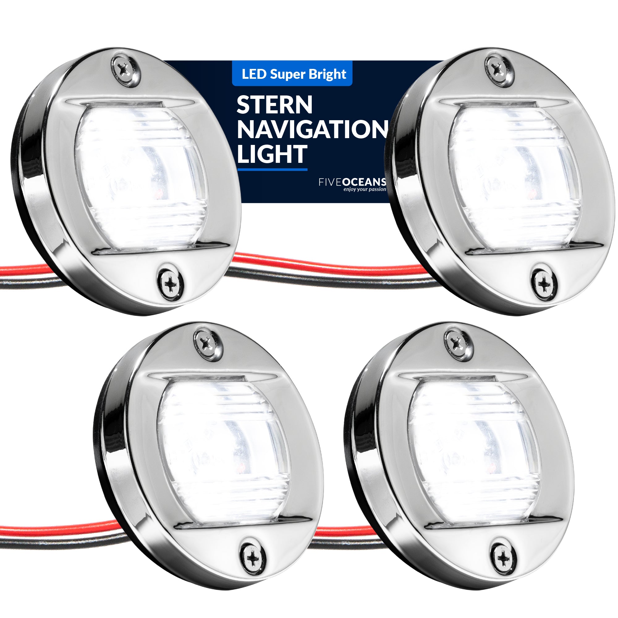 LED Courtesy Navigation Lights, Round Stainless Steel, Daylight, 4-Pack - FO3906-M4