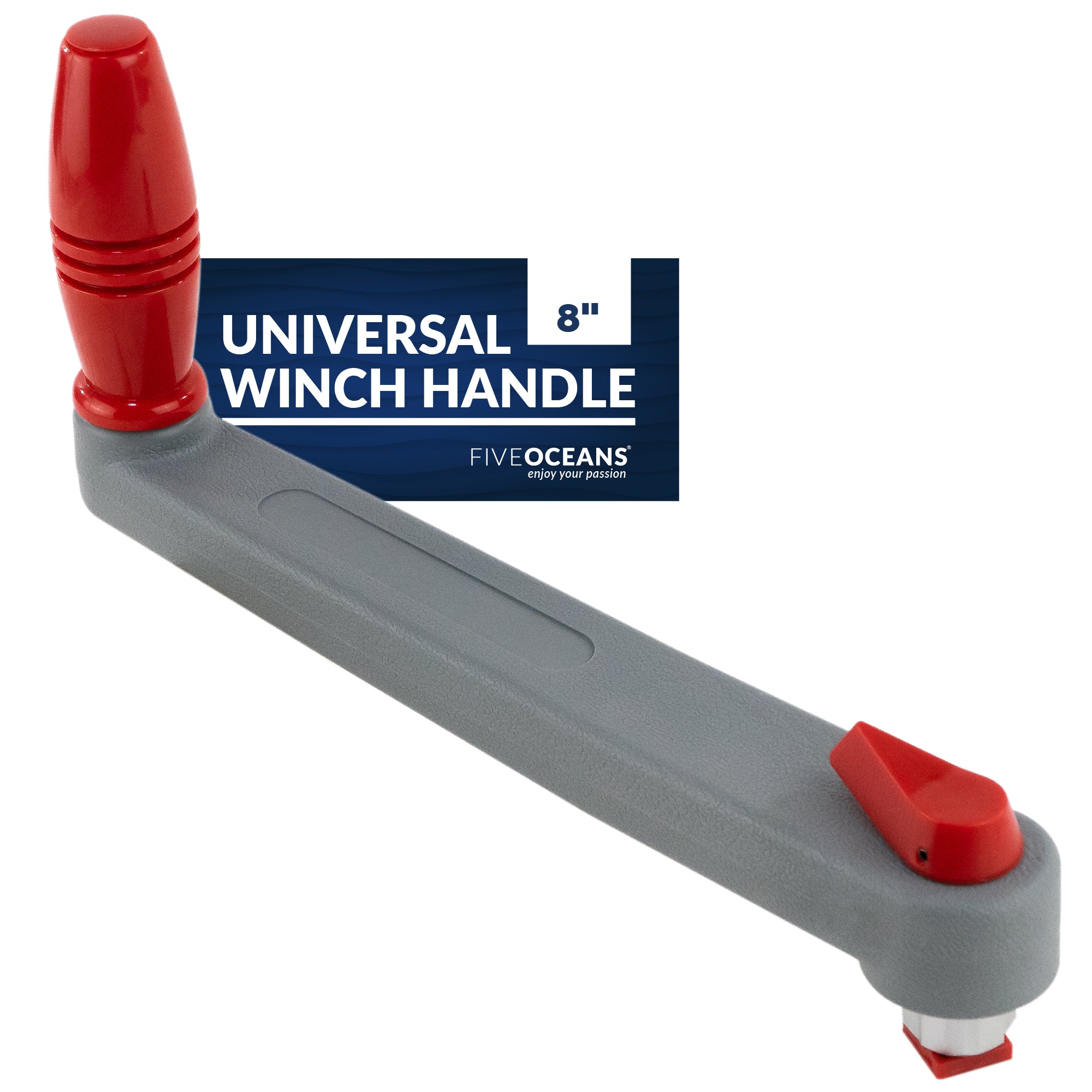 8" Sailboat Winch Handle, Universal Floating Lock-in Mechanism, Gray/Red - FO3923