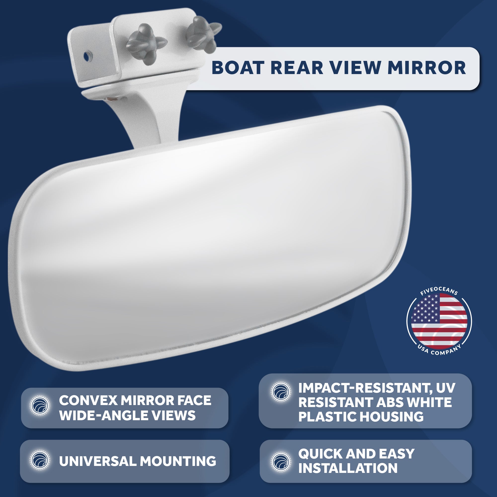 Boat Rear View Mirror, Clamp-On, 10" x 4" - FO3927