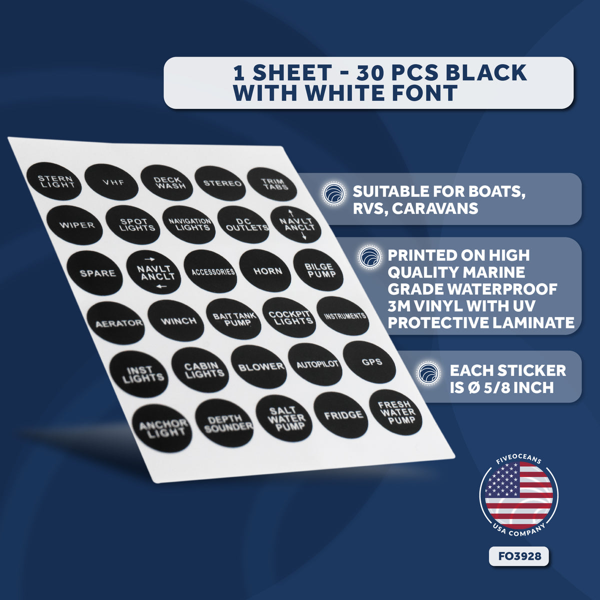 Boat Switch Panel Labels, 30 Pcs per Sheet FO3928