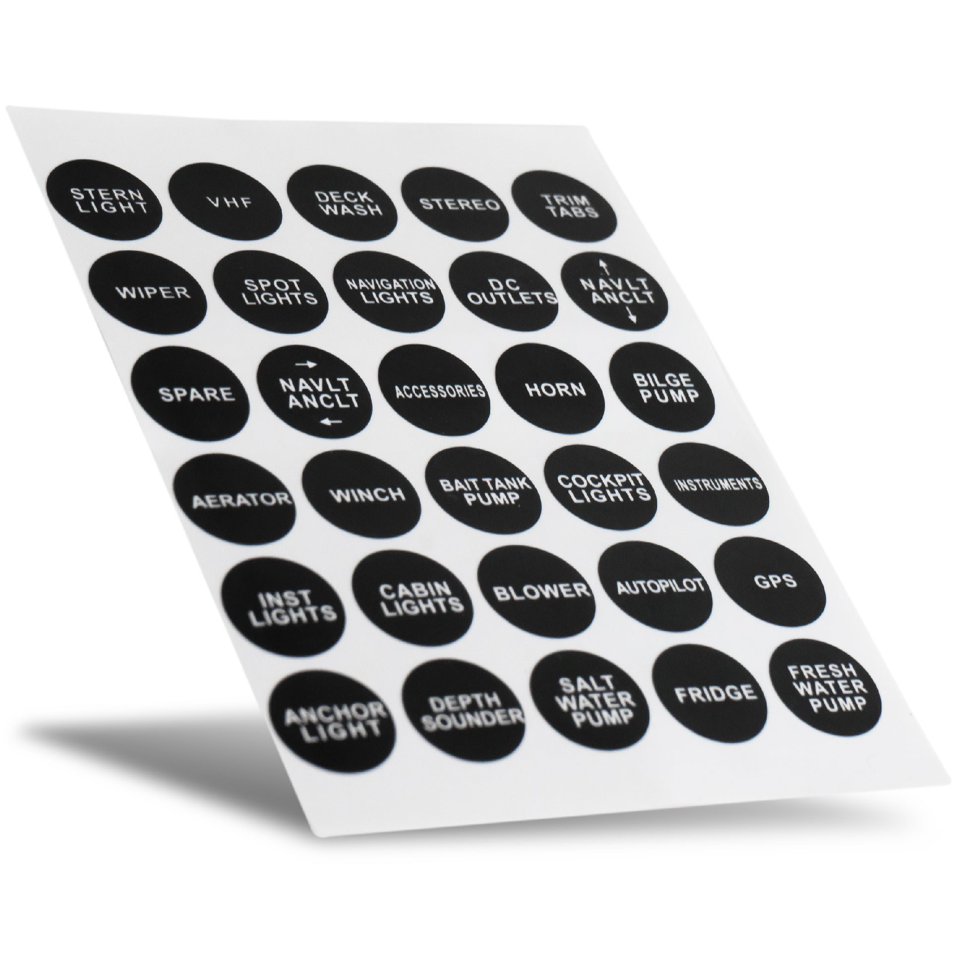 Boat Switch Panel Labels, 30 Pcs per Sheet - FO3928 - Five Oceans