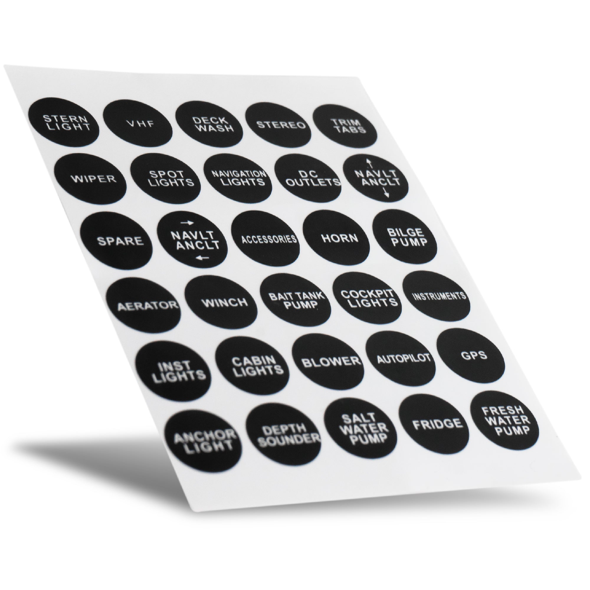Boat Switch Panel Labels, 30 Pcs per Sheet - FO3928 - Five Oceans