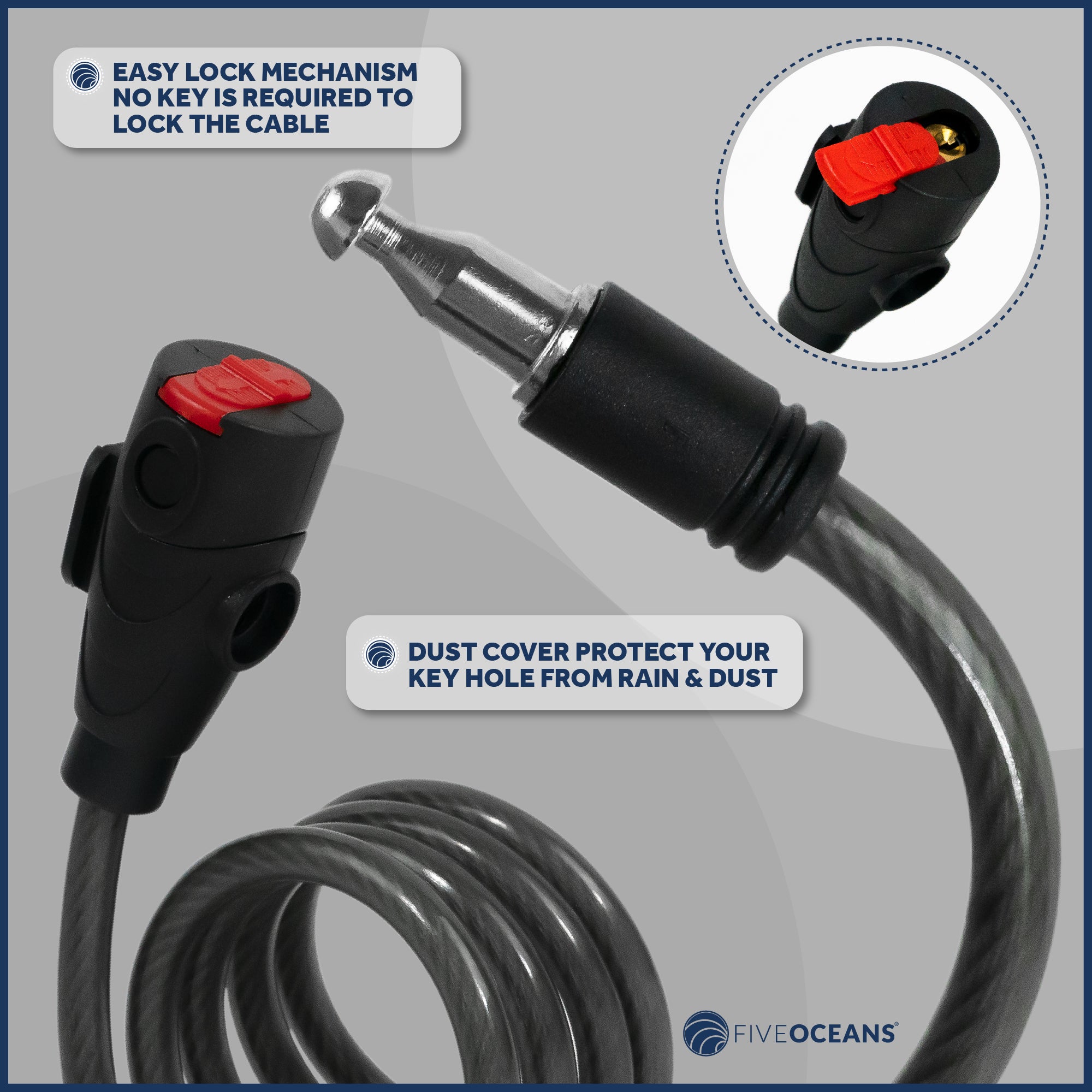 Bike Lock Cable, Keyed, with Mounting Bracket, 4', 2-pack - FO3956-M2 - Five Oceans