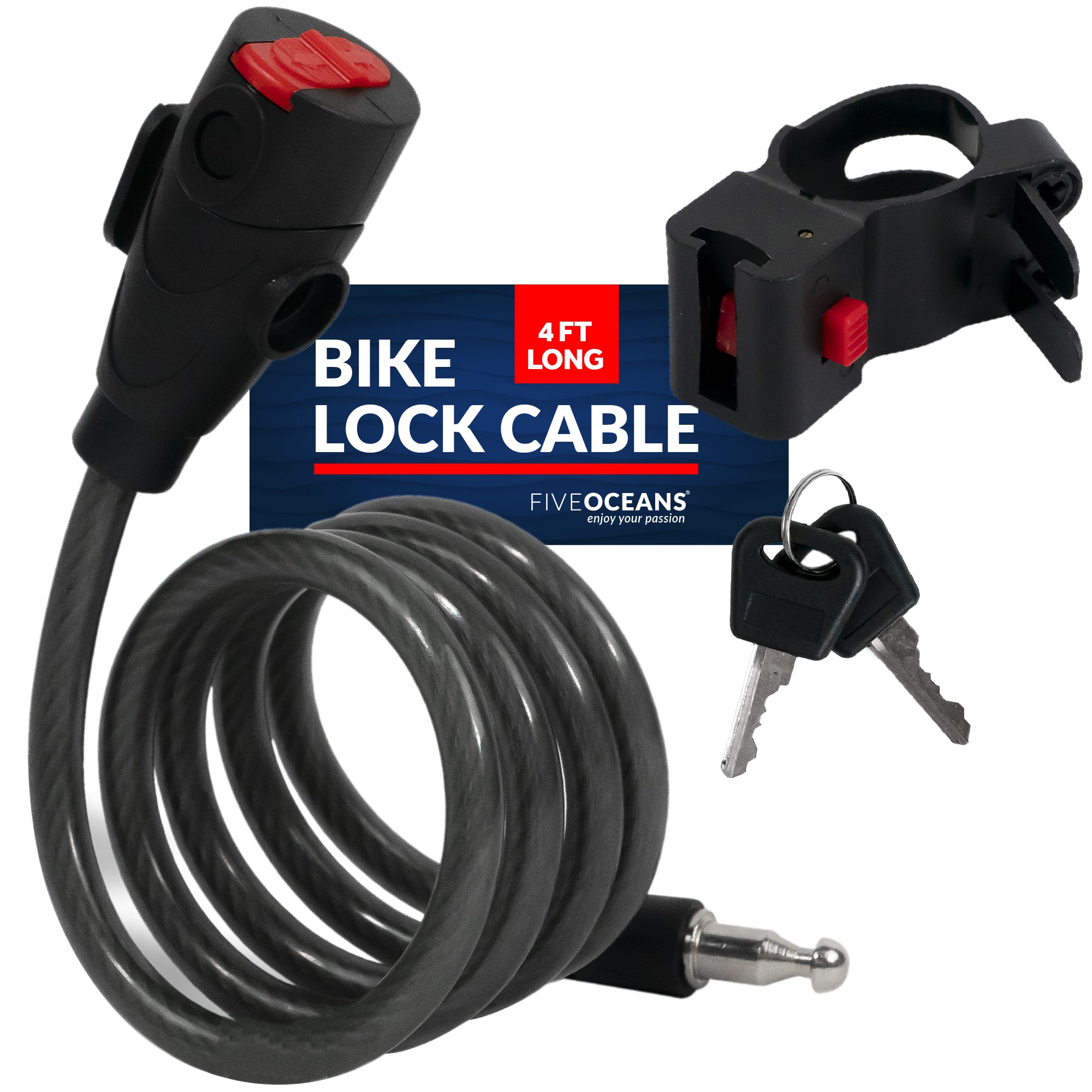 Bike Lock Cable, Keyed, with Mounting Bracket, 4' - FO3956
