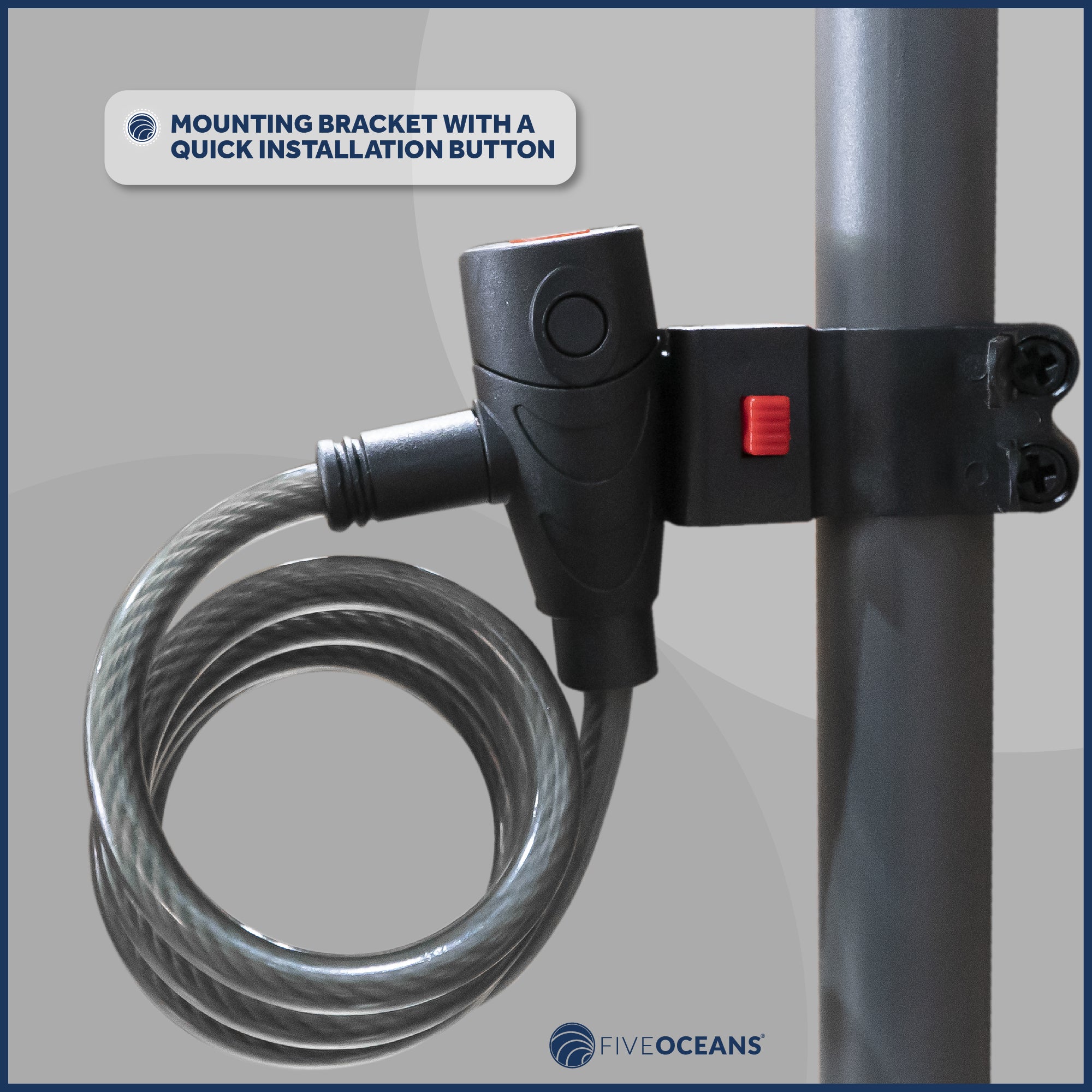 Bike Lock Cable, Keyed, with Mounting Bracket, 4' - FO3956 - Five Oceans