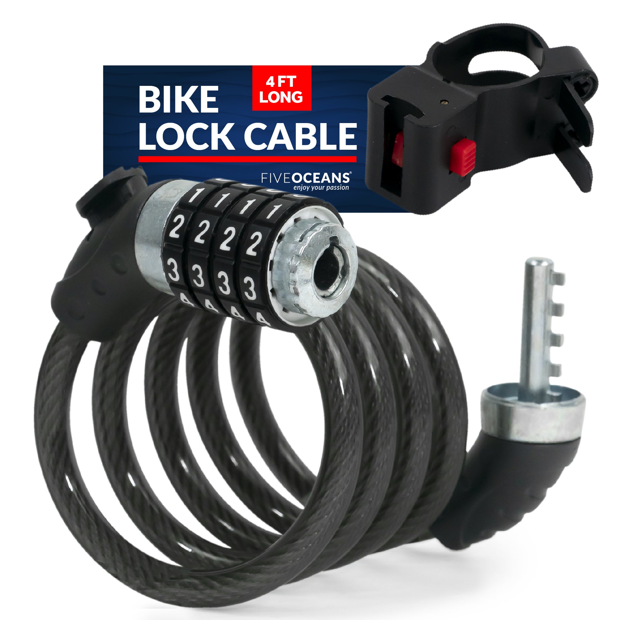 Bike Lock Cable, Combination Anti Theft, 4' - FO3957 - Five Oceans