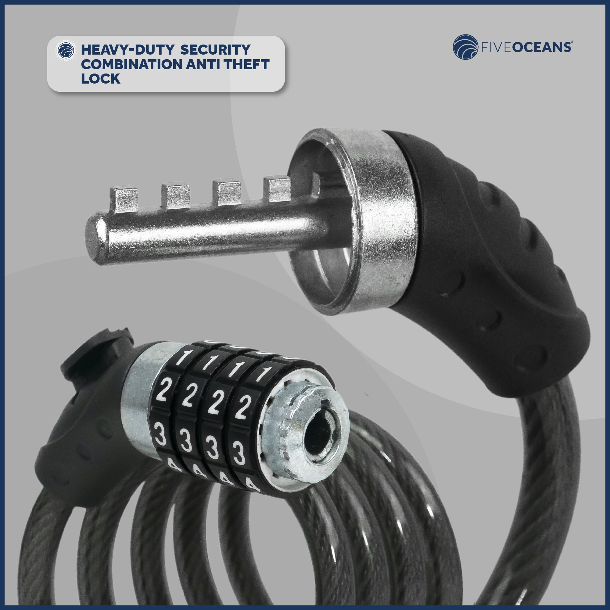 Bike Lock Cable, Combination Anti Theft, 4' - FO3957 - Five Oceans