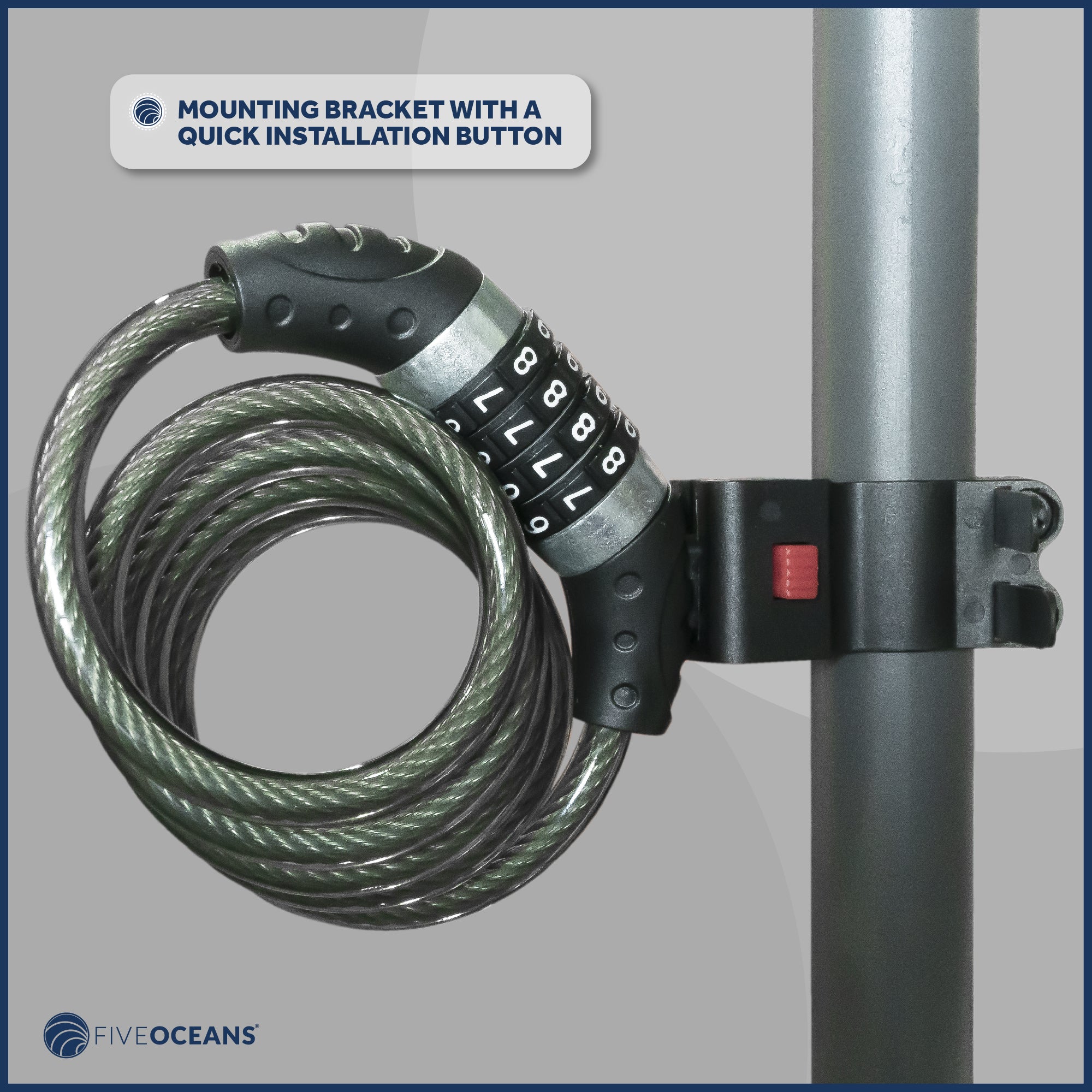 Bike Lock Cable, Combination Anti Theft, 4' - FO3957 - Five Oceans