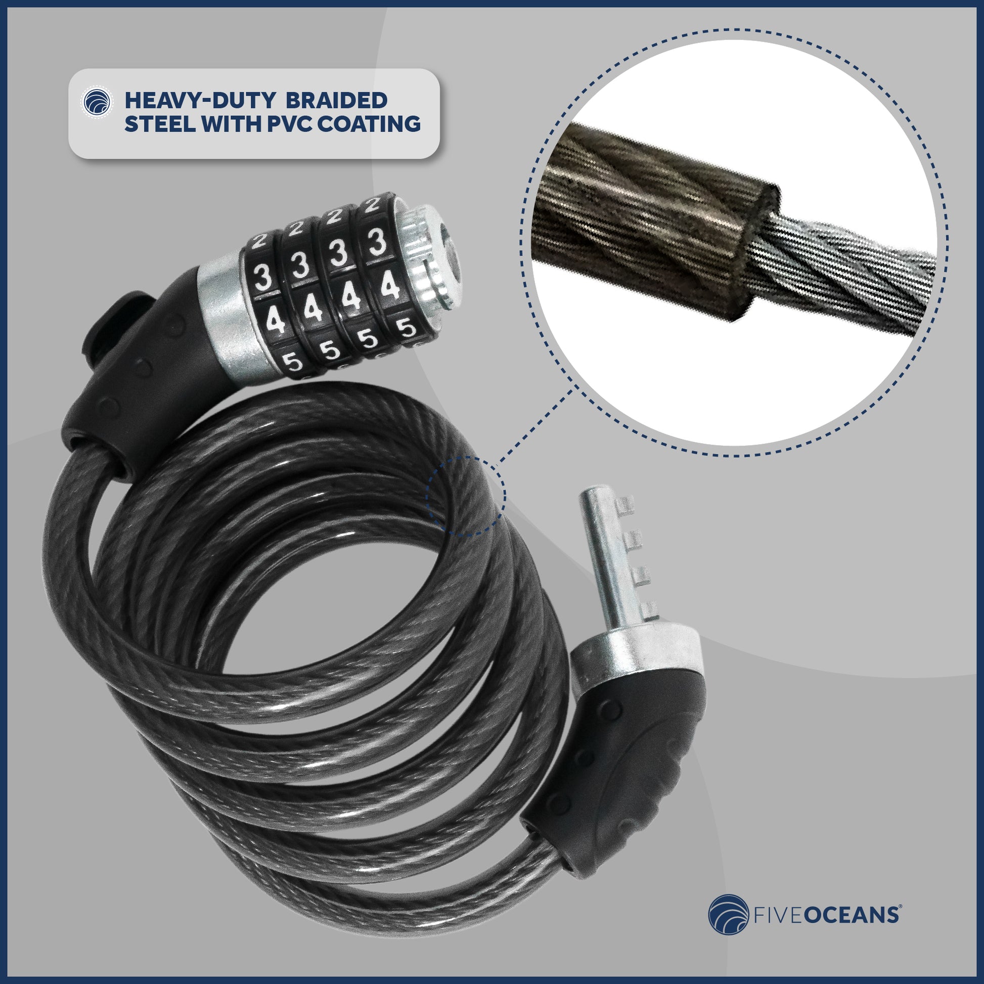 Bike Lock Cable, Combination Anti Theft, 4' - FO3957 - Five Oceans