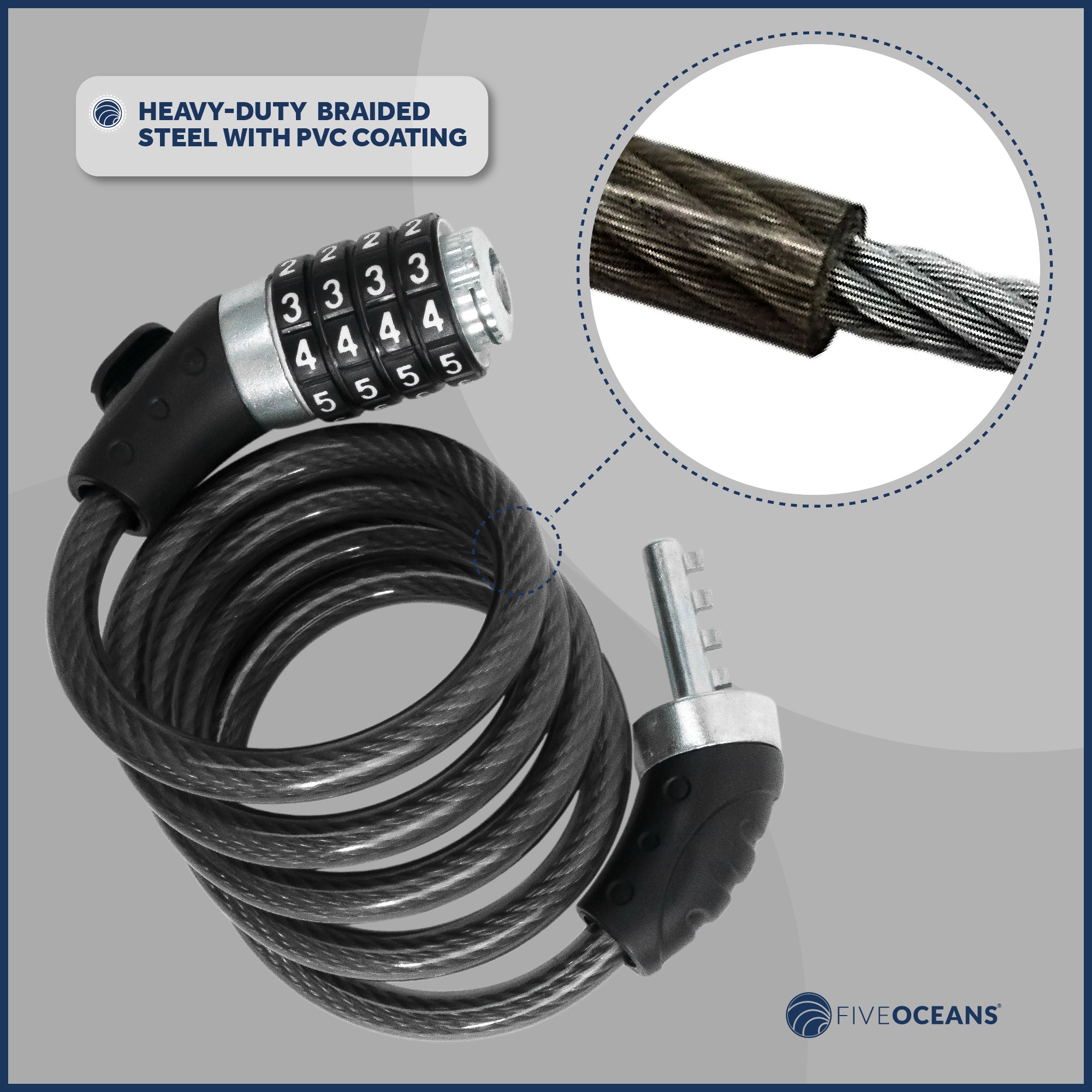 Bike Lock Cable, Combination Anti Theft, 4' - FO3957 - Five Oceans