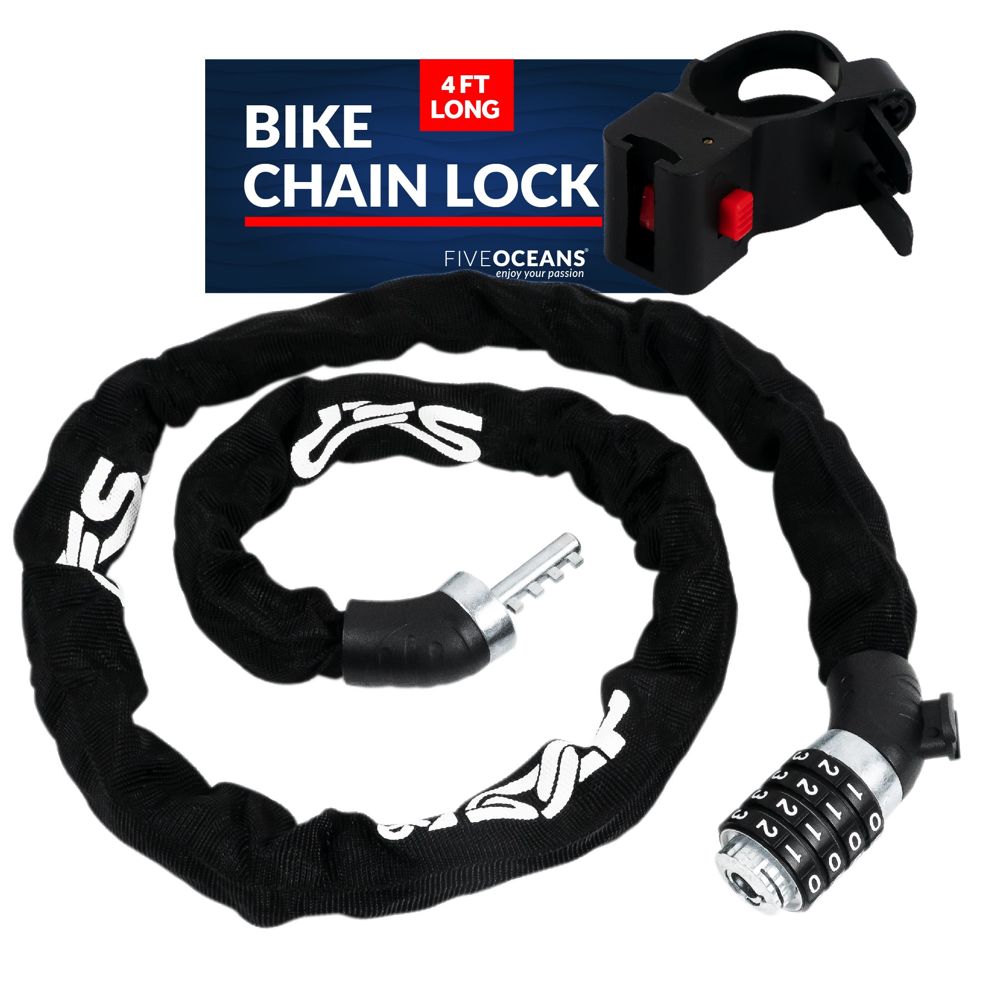 Bike Chain Lock, Combination Anti Theft, 4' - FO3958 - Five Oceans