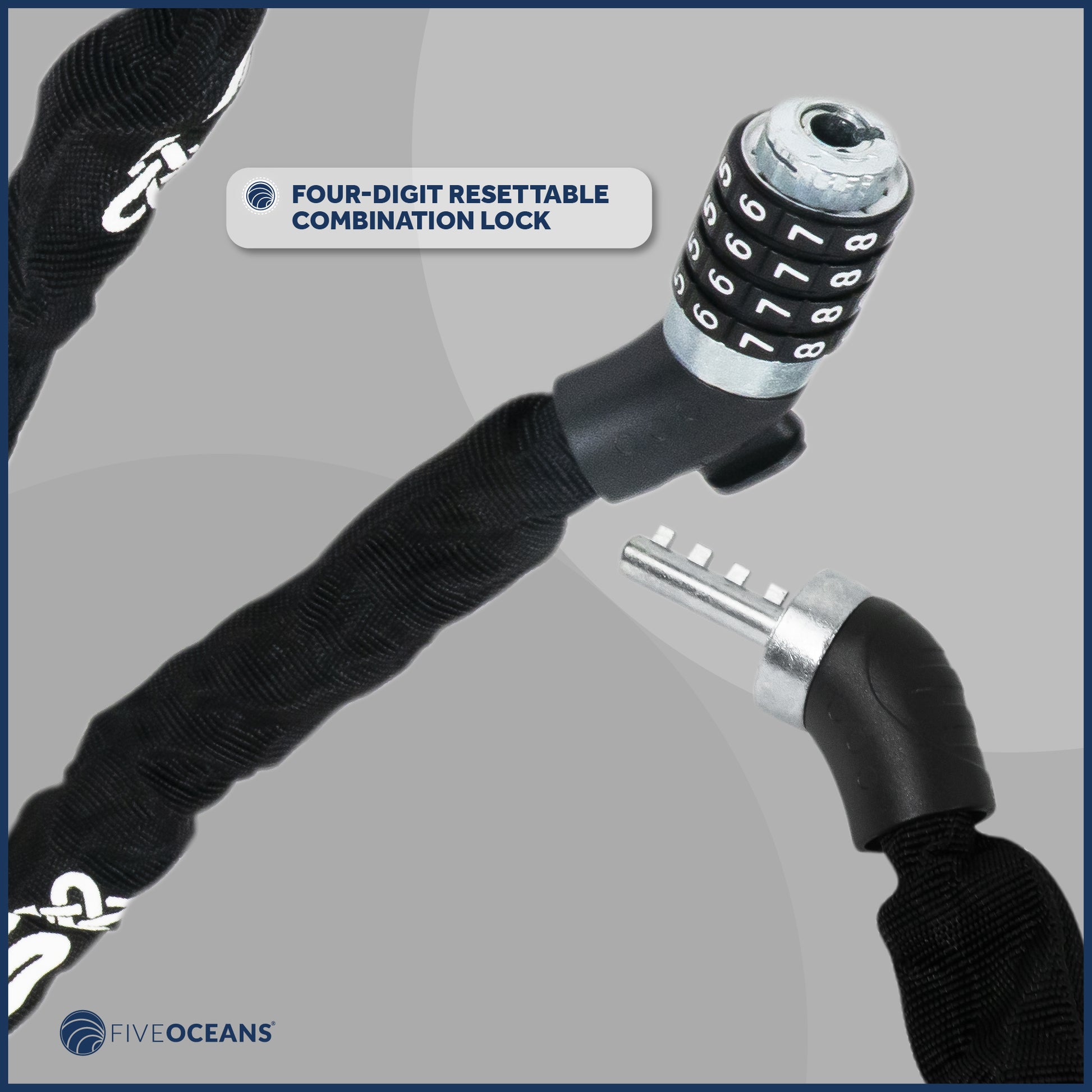 Bike Chain Lock, Combination Anti Theft, 4' - FO3958 - Five Oceans