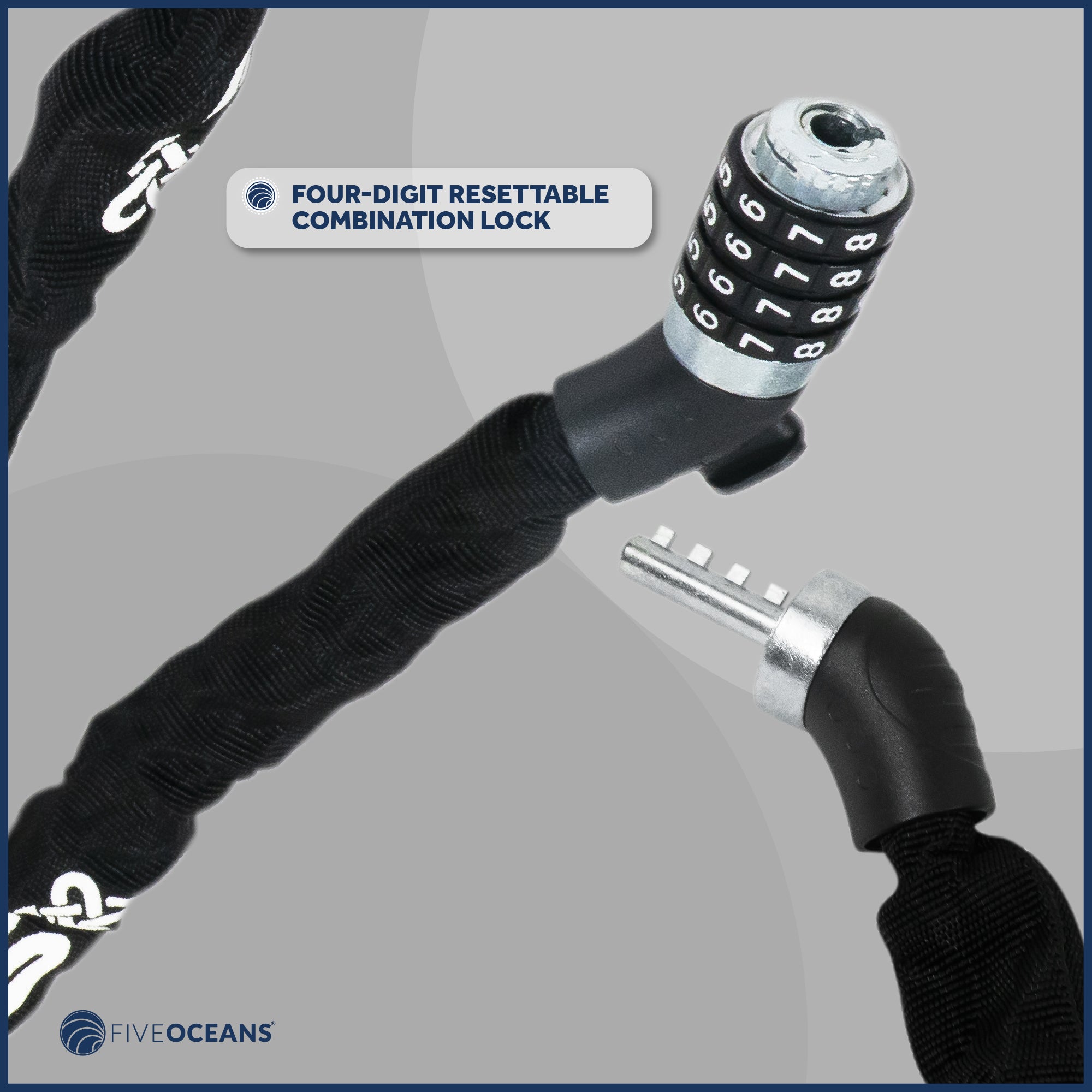 Bike Chain Lock, Combination Anti Theft, 4' - FO3958 - Five Oceans