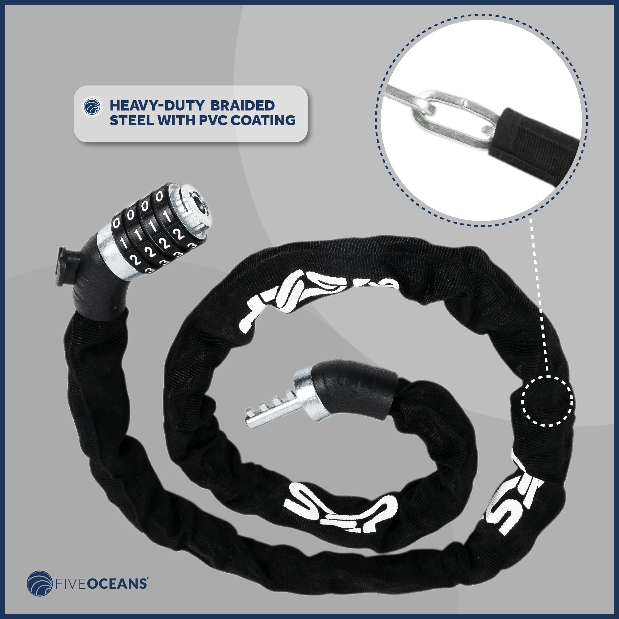 Bike Chain Lock, Combination Anti Theft, 4' - FO3958 - Five Oceans