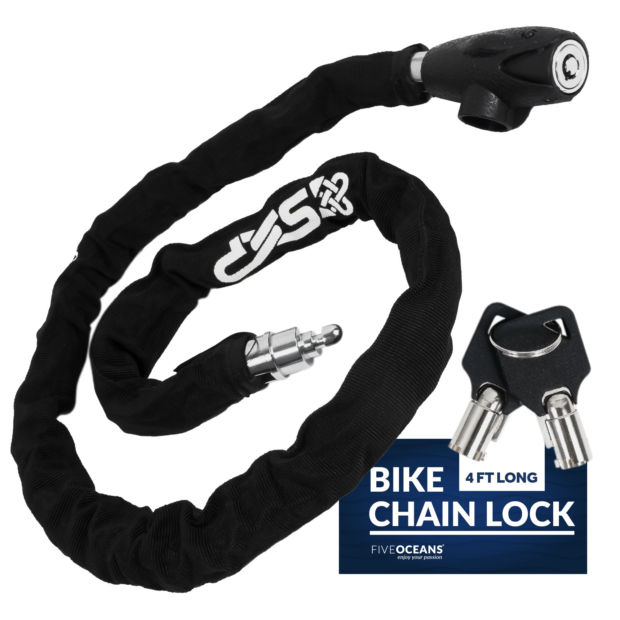 Bike Chain Lock, Keyed, with Mounting Bracket, 4' - FO3959