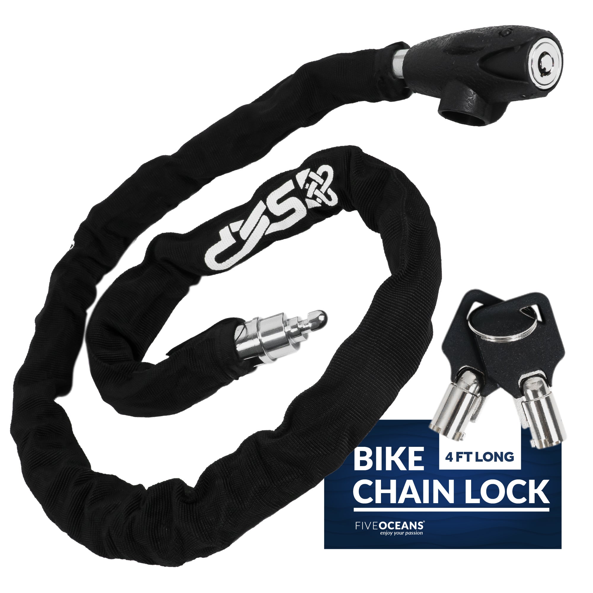 Bike Chain Lock, Keyed, with Mounting Bracket, 4' - FO3959 - Five Oceans