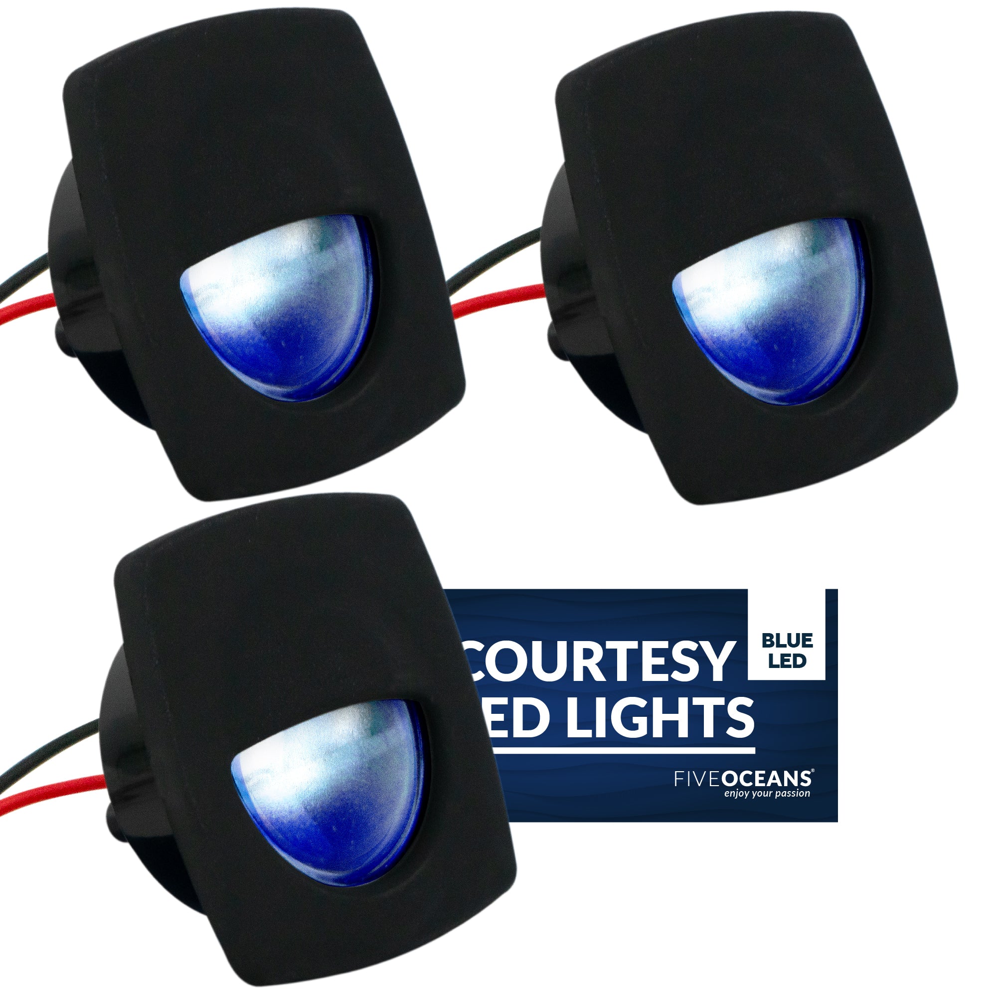 LED Courtesy Companion Way Light, Square, Blue light, 3-pack - FO4002-M3 - Five Oceans