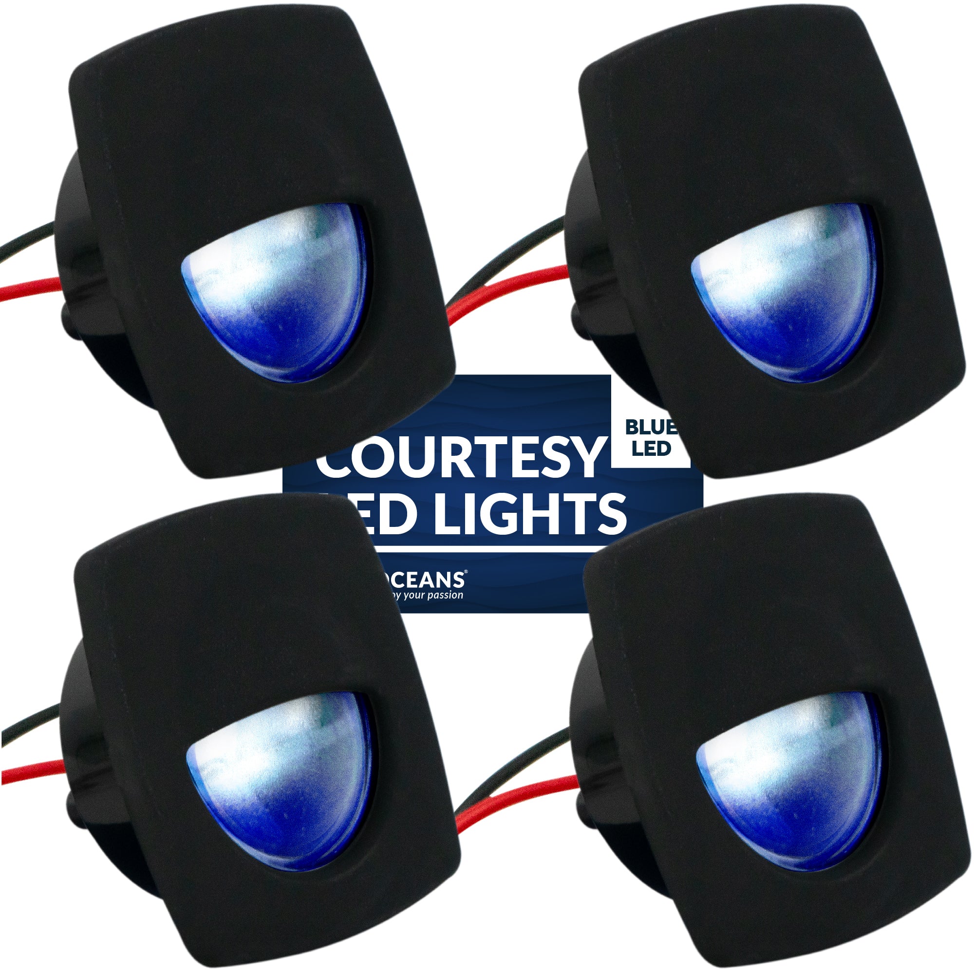 LED Courtesy Companion Way Light, Square, Blue light, 4-pack - FO4002-M4