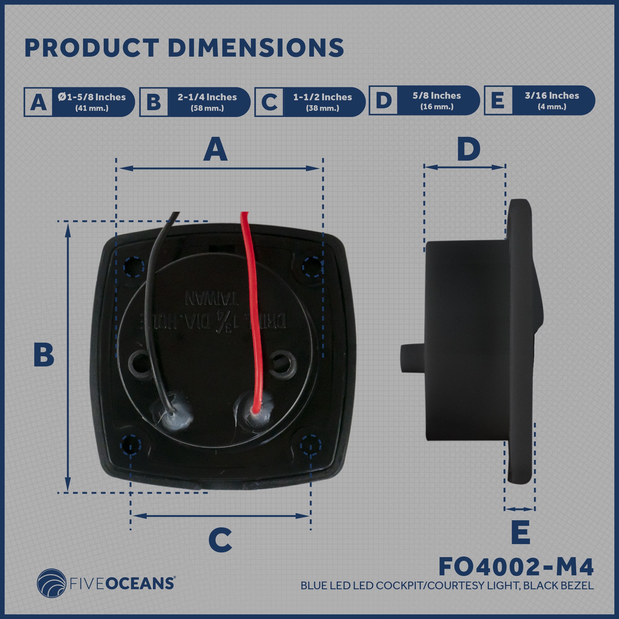 LED Courtesy Companion Way Light, Square, Blue light, 4-pack - FO4002-M4 - Five Oceans