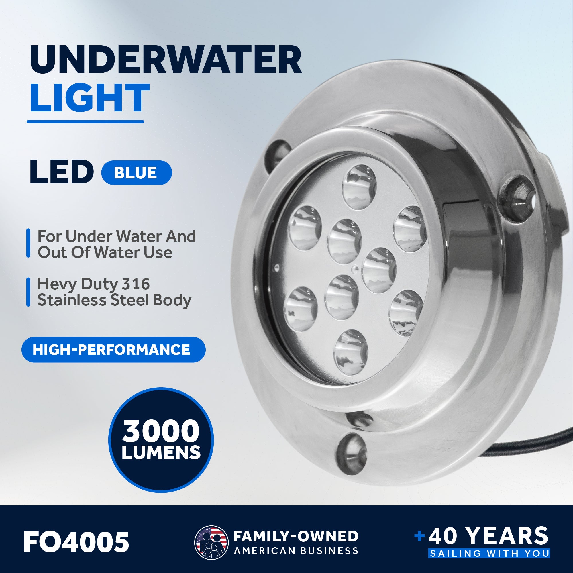Underwater Light,  Stainless Steel, Blue LED - FO4005