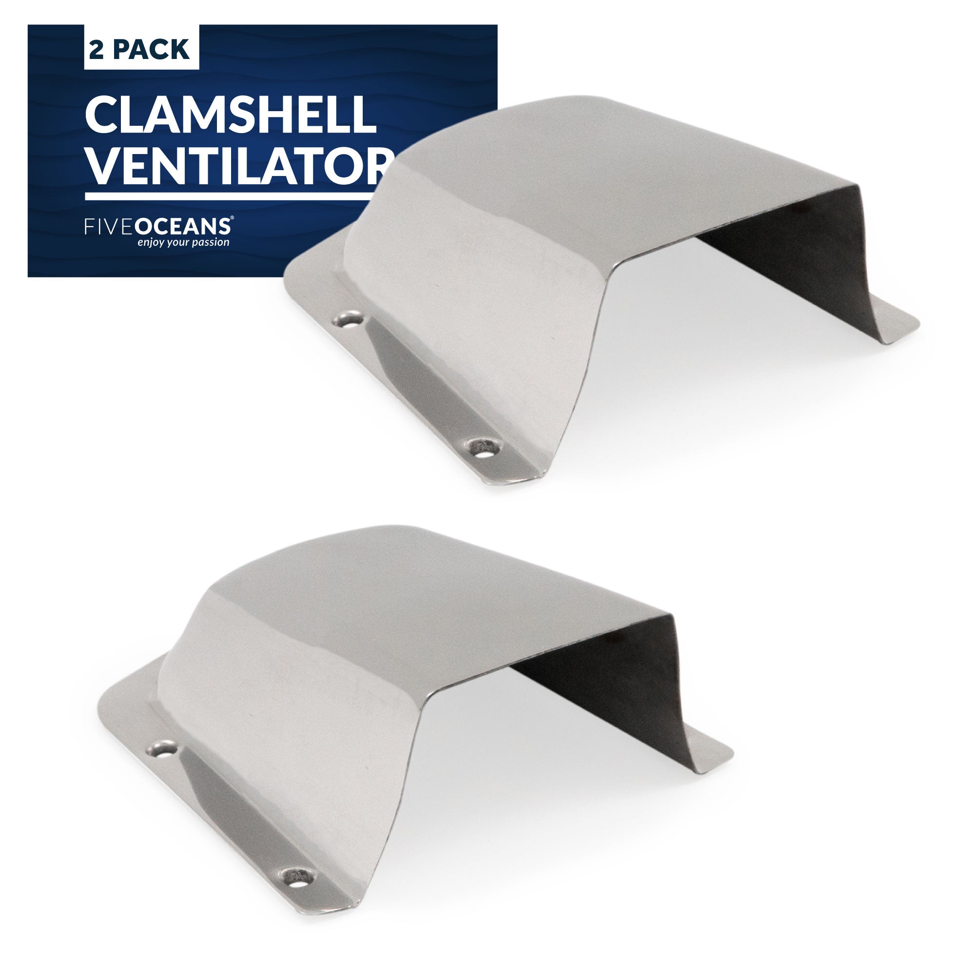 Extra Large Clamshell Ventilator & Wire Cable Pass-Thru Hole Cover, 6", Stainless Steel, 2-pack - FO4011-M2 - Five Oceans