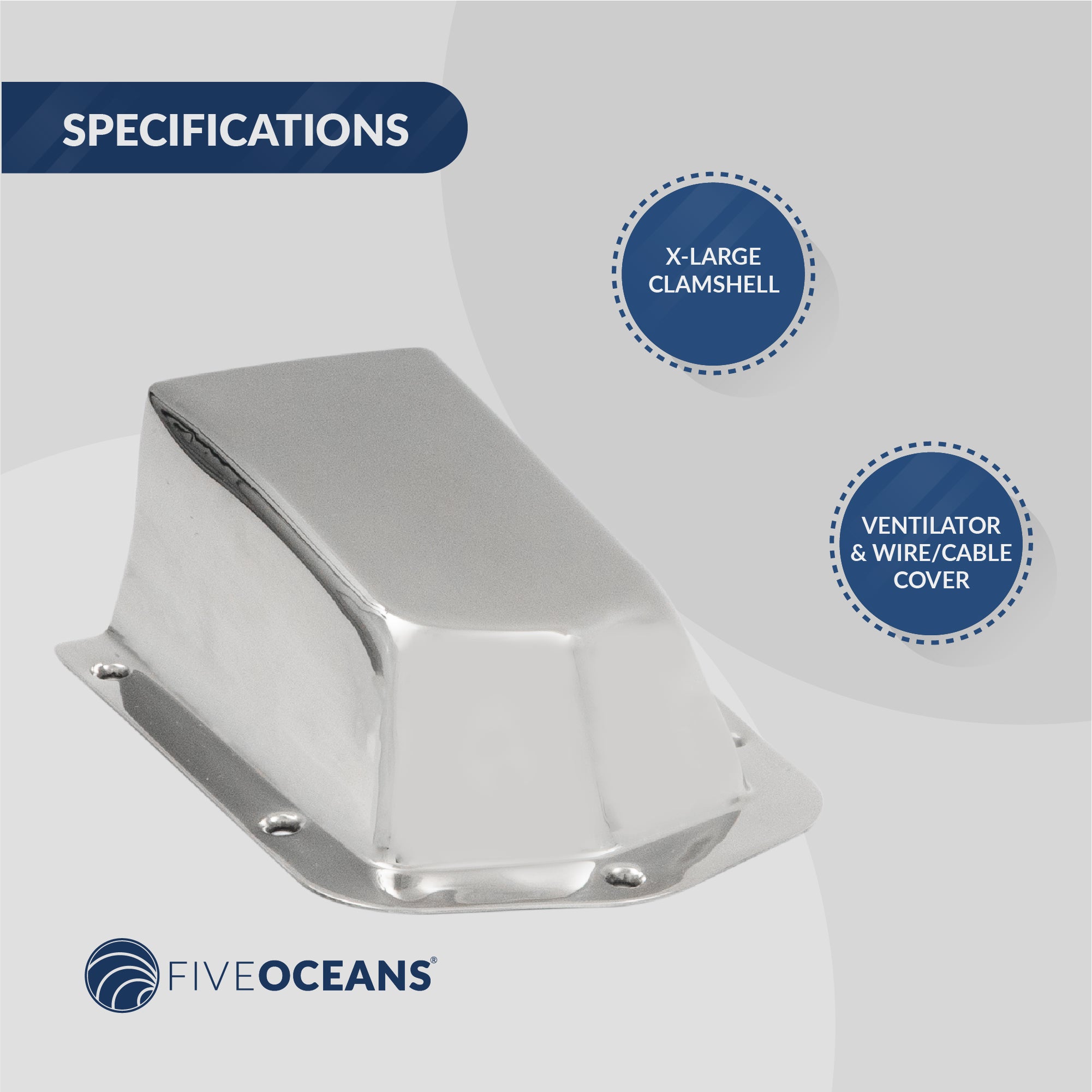 Clamshell Vent Cover, Base 6-Inch L x 4-1/2-Inch W, Stainless Steel - FO4011 - Five Oceans