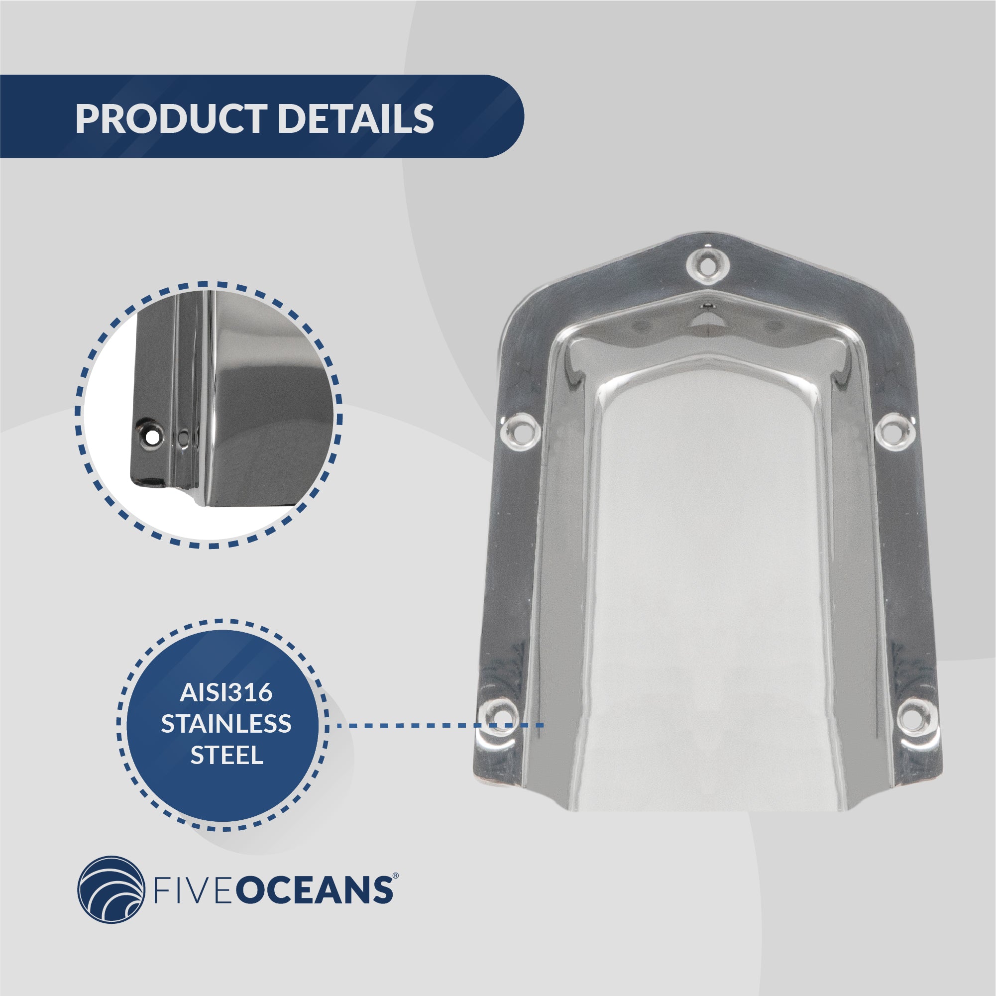 Clamshell Vent Cover, Base 6-Inch L x 4-1/2-Inch W, Stainless Steel - FO4011 - Five Oceans