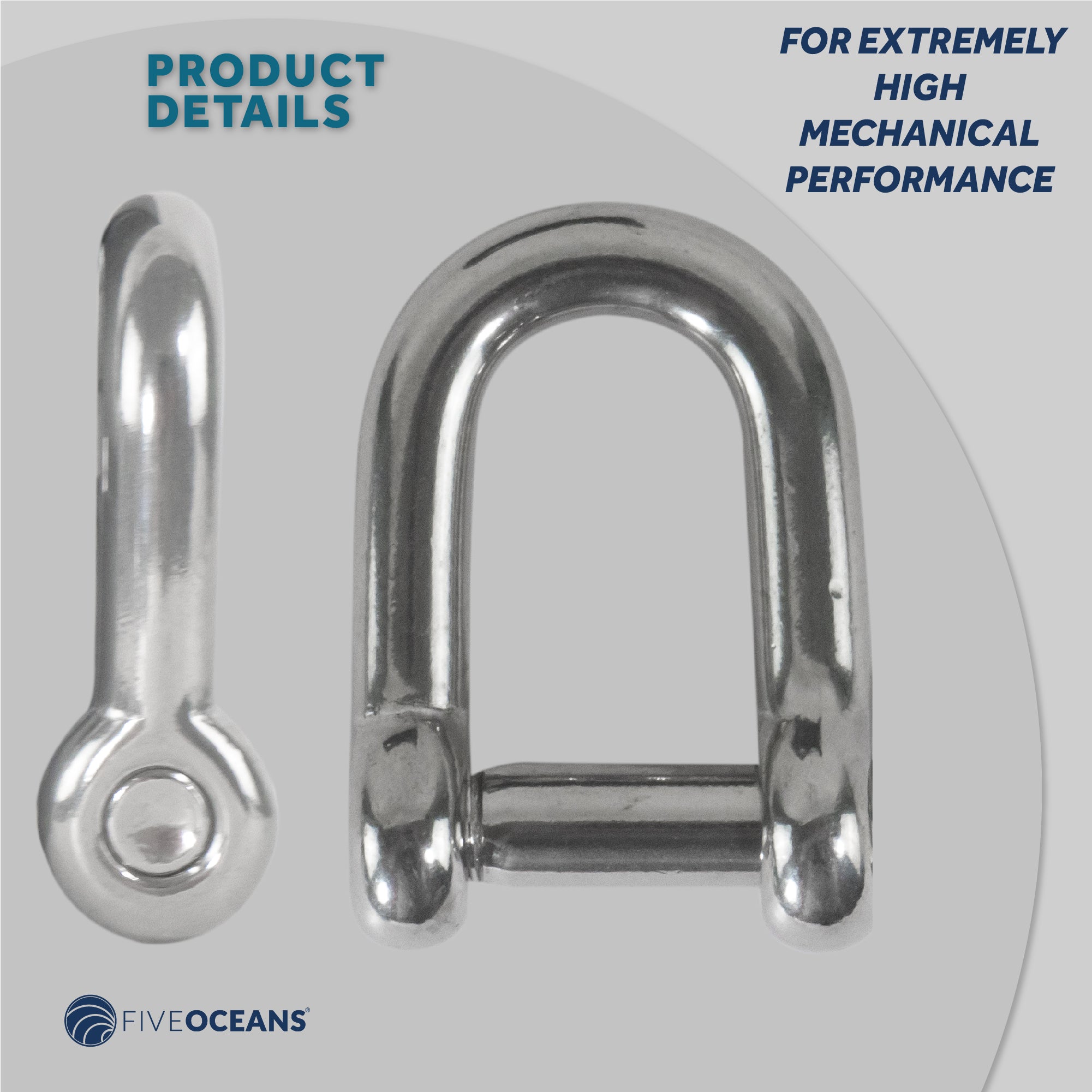 Pin D Shackles, 3/16" Screw, Stainless Steel - FO409 - Five Oceans