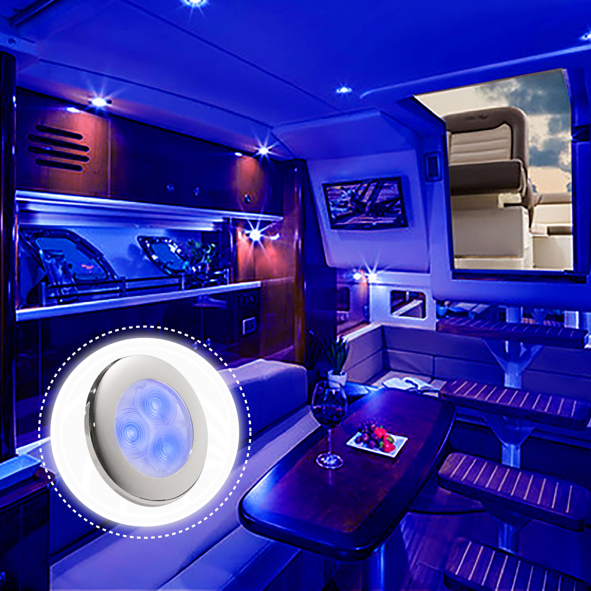 LED Ceiling Light, Round Cockpit, 3",  Blue LED - FO4135