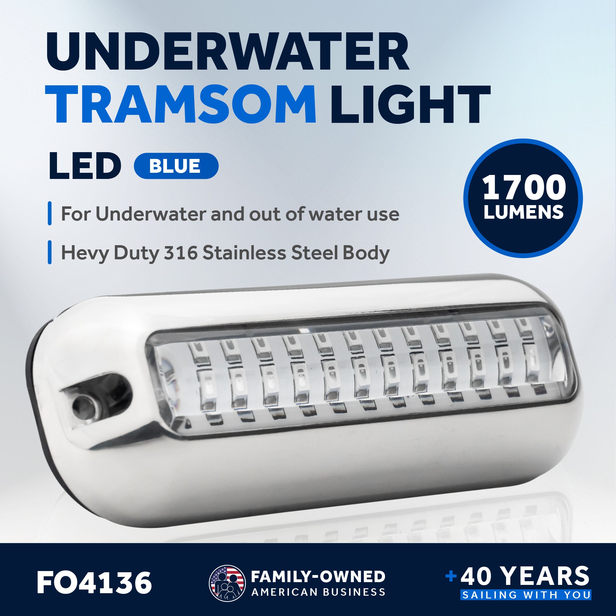 Underwater Transom Light, Stainless Steel, Blue LED - FO4136