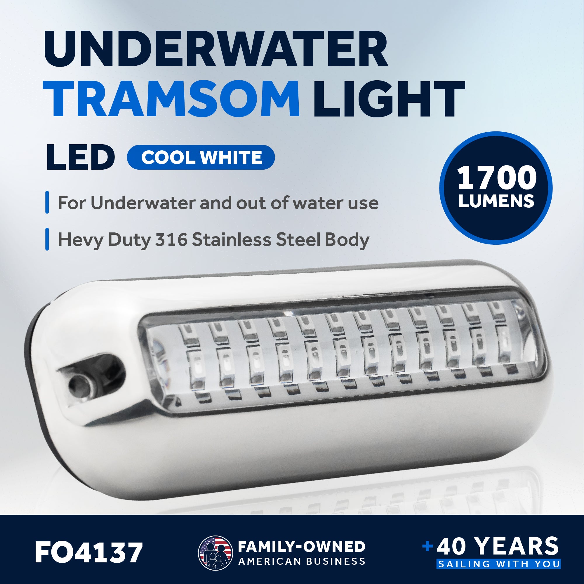 Underwater Transom Light, Stainless Steel, Cool White LED - FO4137