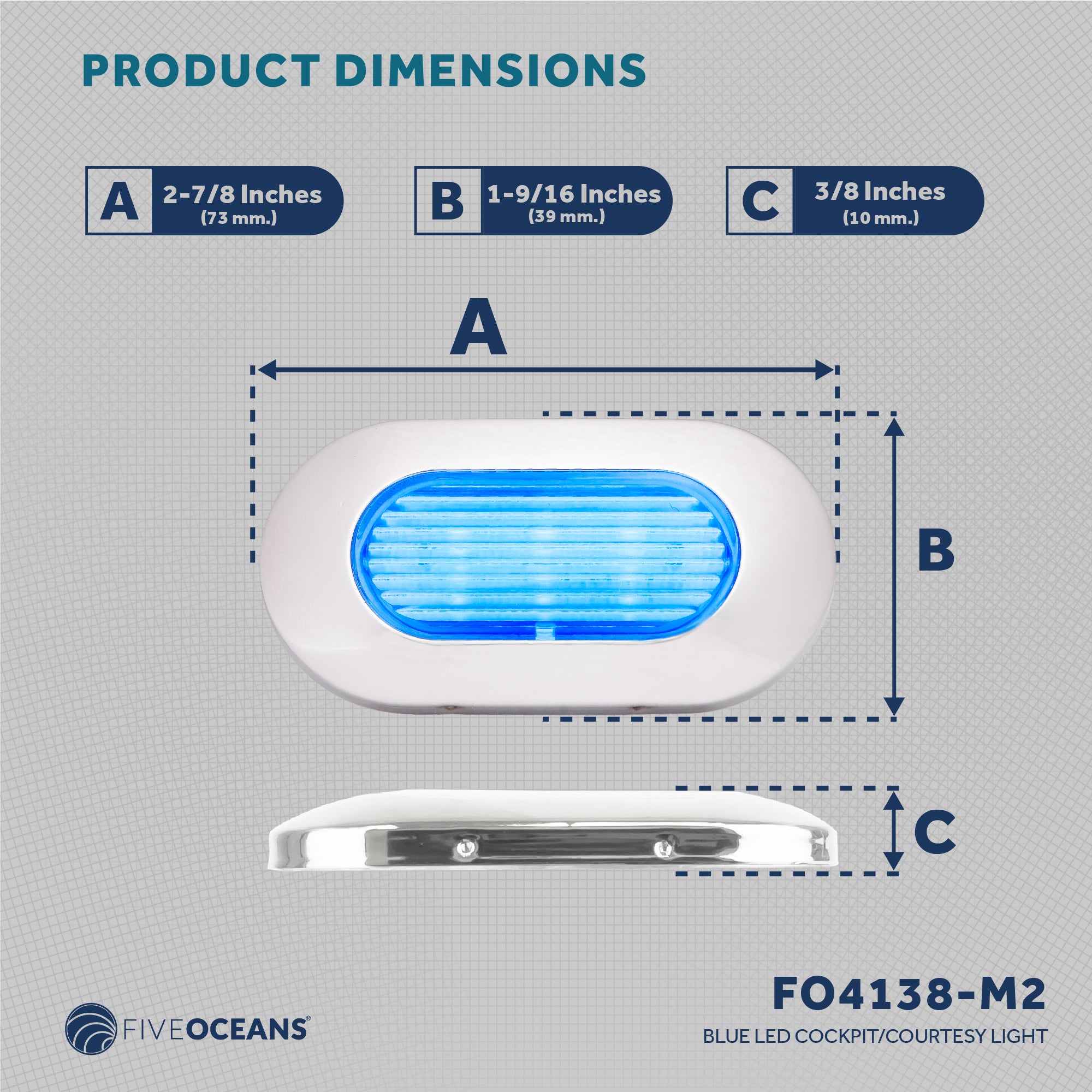 Blue LED Courtesy Light, Stainless Steel - FO4138-M2