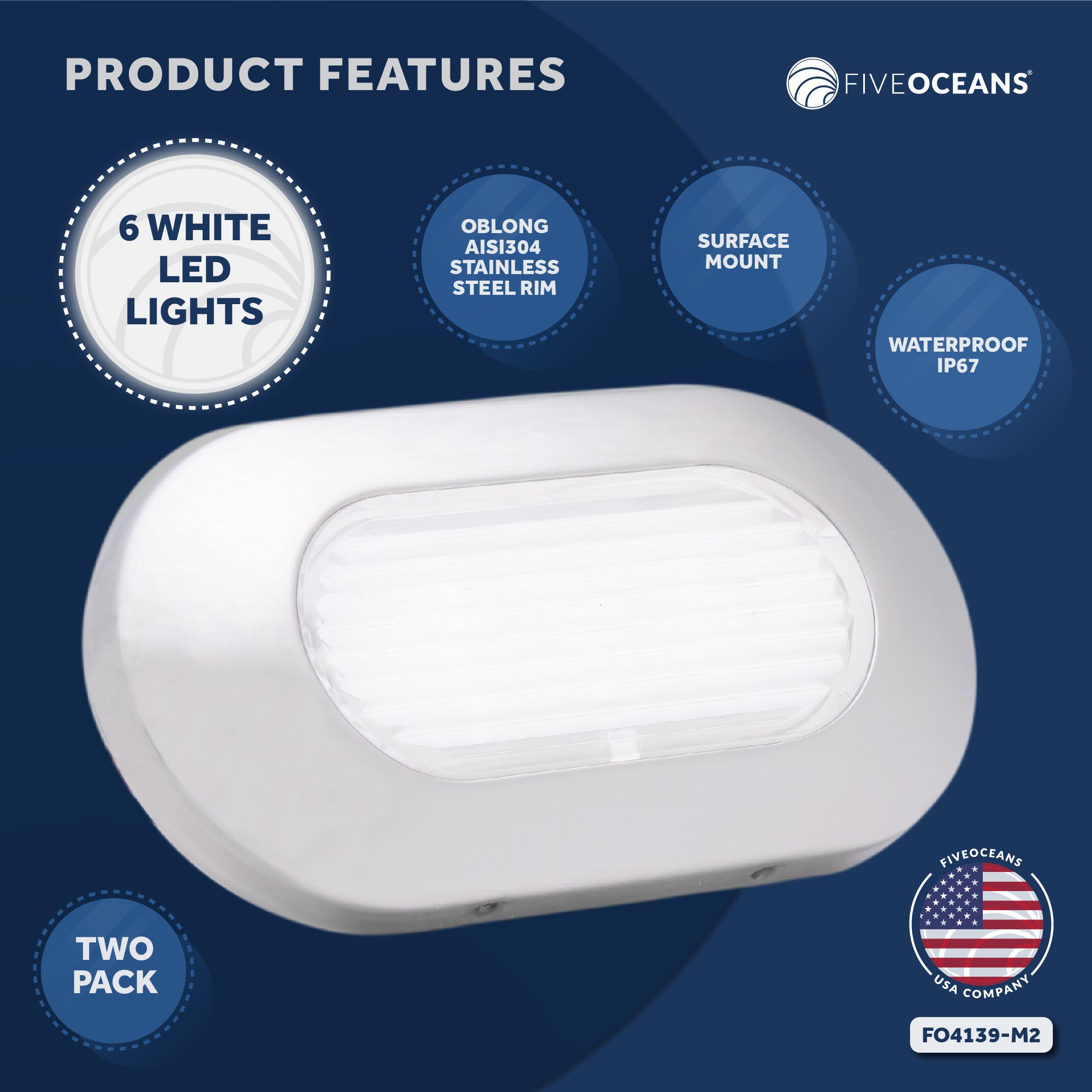 White LED Courtesy Light, Stainless Steel, 2-pack - FO4139-M2