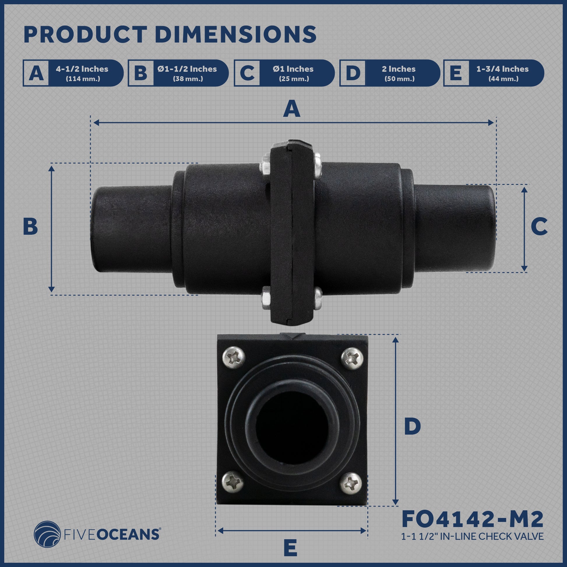 1 to 1-1/2" Check Valve, In-Line One-Way Stepped Connection, 2-Pack - FO4142-M2 - Five Oceans