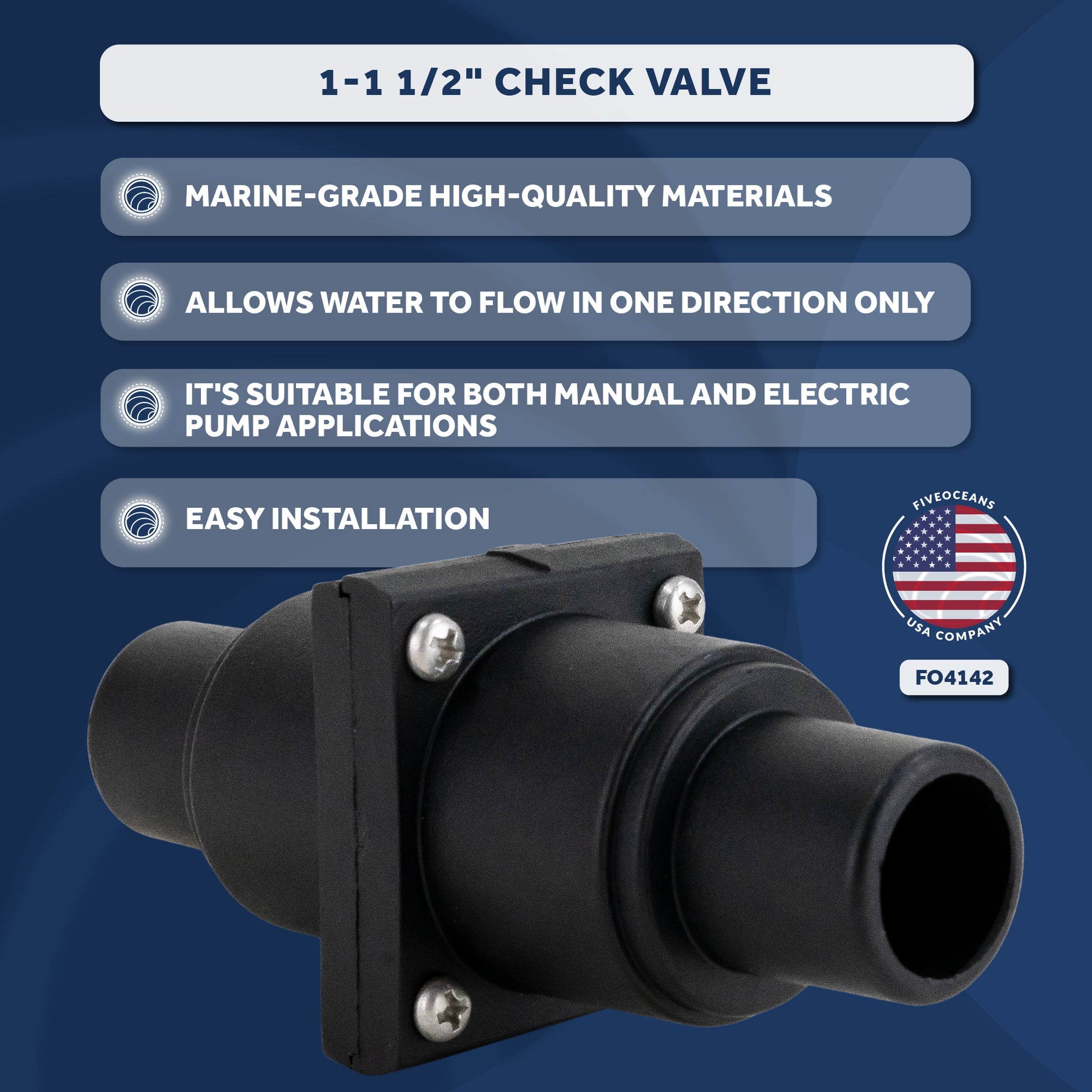 1 to 1-1/2" Check Valve, In-Line One-Way Stepped Connection - FO4142 - Five Oceans