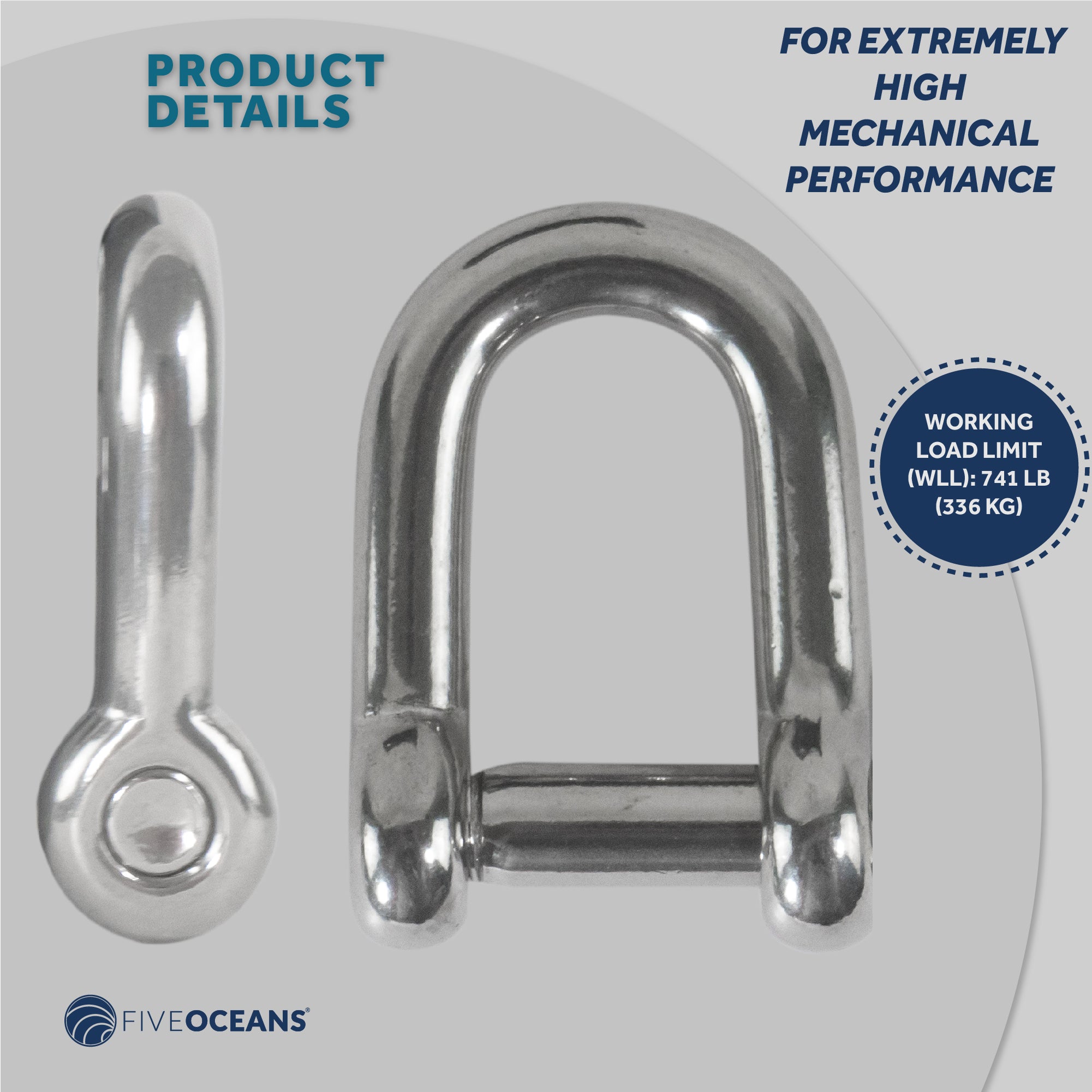 Captive Pin Shackles, 1/4"  Stainless Steel - FO416 - Five Oceans