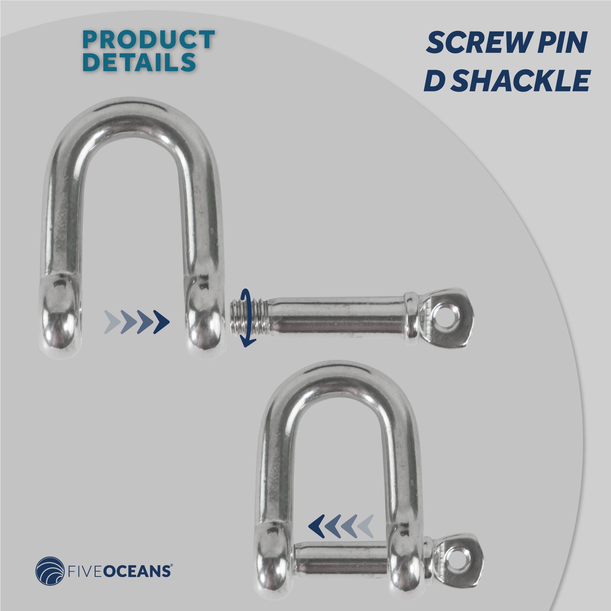 Captive Pin Shackles, 1/4"  Stainless Steel - FO416 - Five Oceans