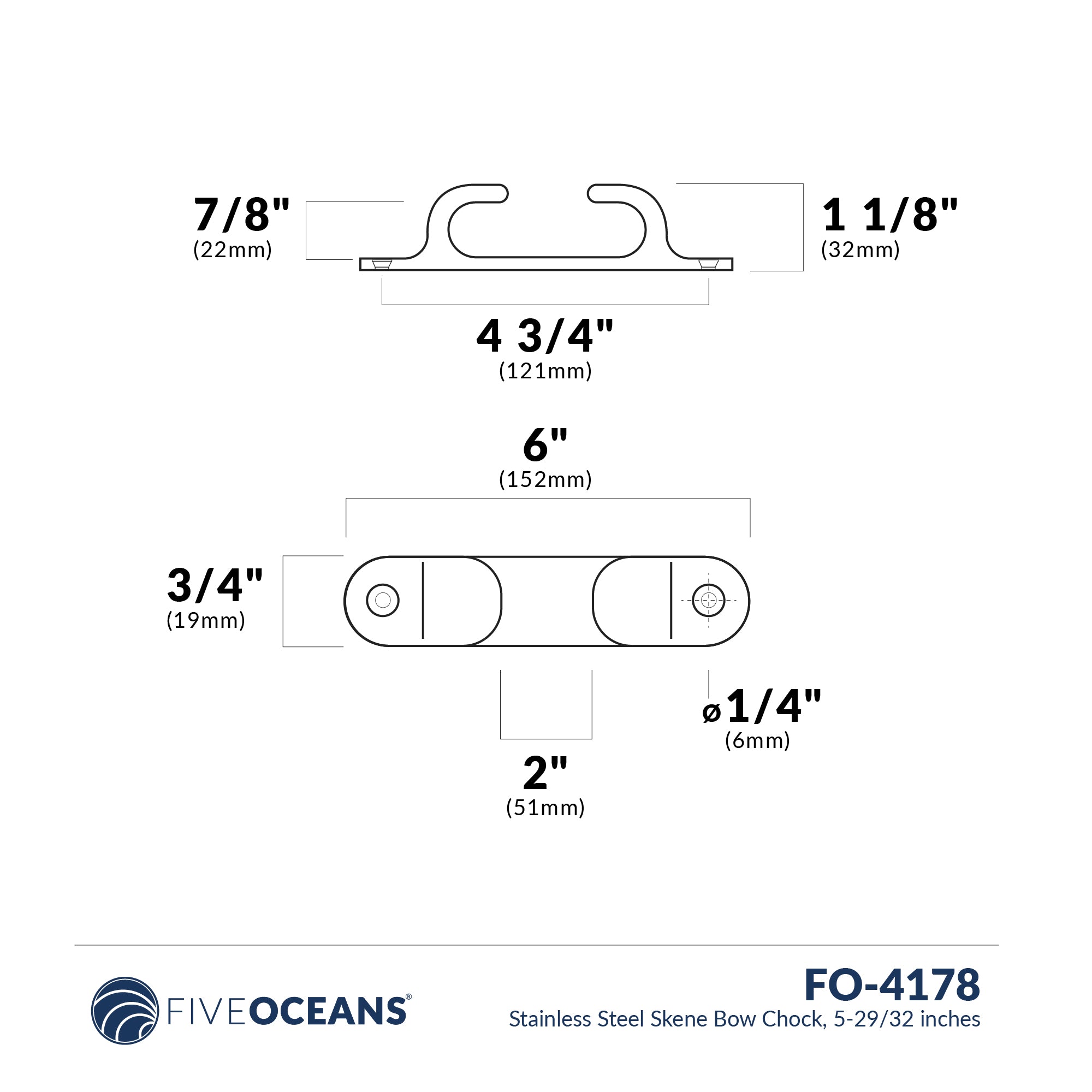 Skene Bow Chock, Stainless Steel, 5-7/8" - FO4178 - Five Oceans